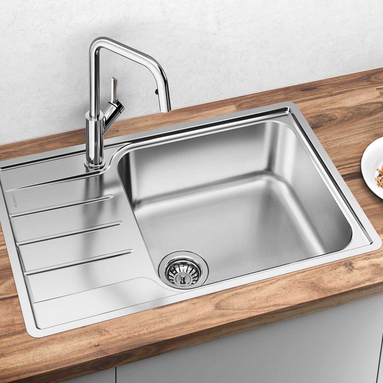 Kjøkkenvask Blanco Lemis Compact XL 6 S-IF i Rustfritt Stål Vendbar Vask med Avrenningsområde