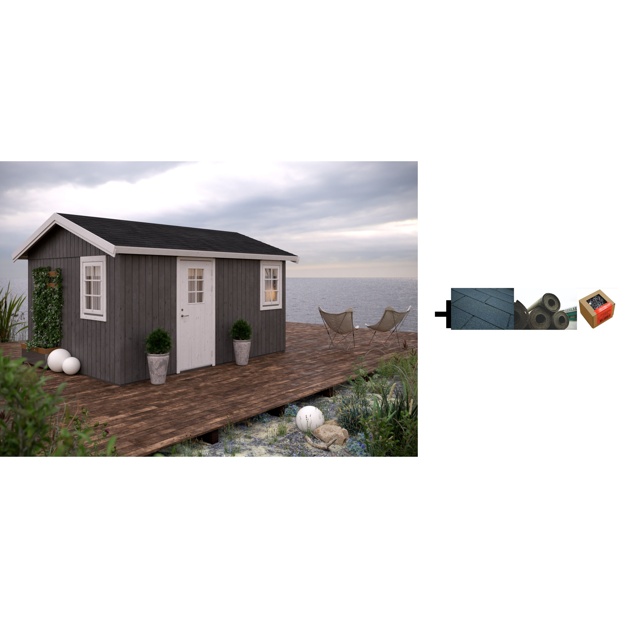 Anneks Palmako Hedwig 13,6 m2 med Shingel, Papp og Spiker