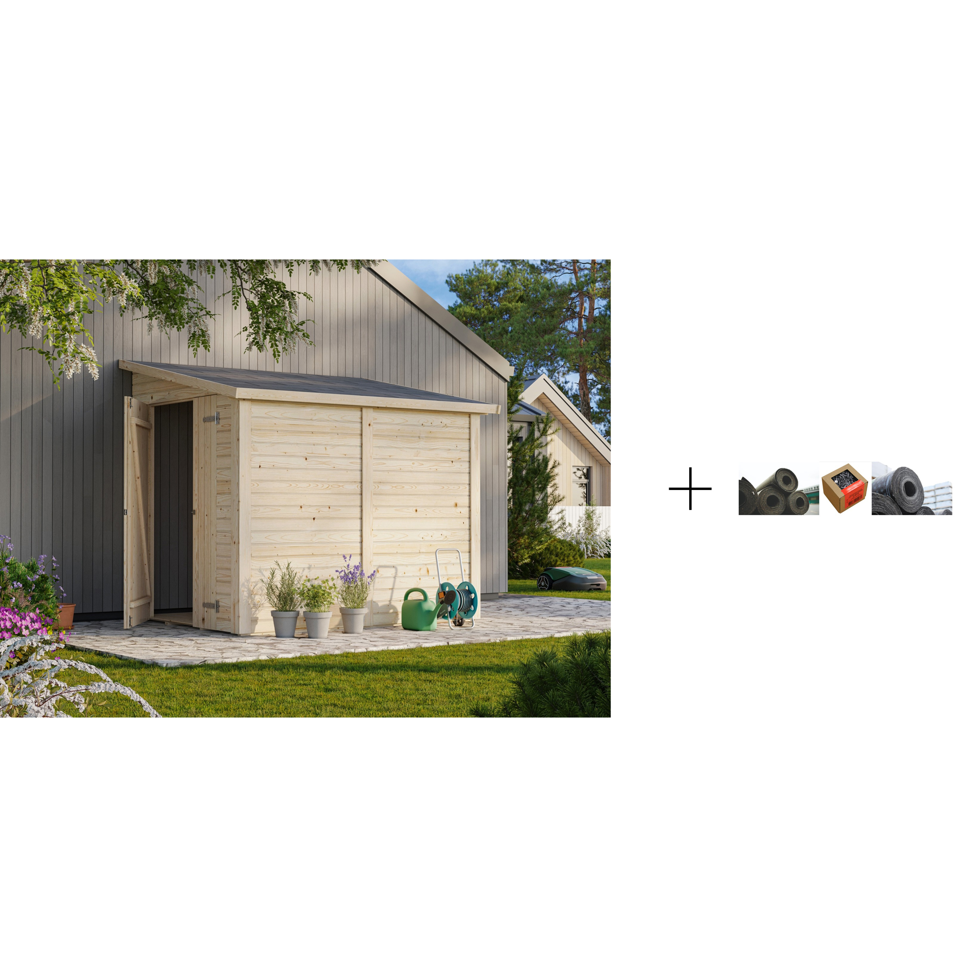 Redskapsbod Palmako Mia 3,6 m2 med Papp, Spiker og SBS Takbelegg