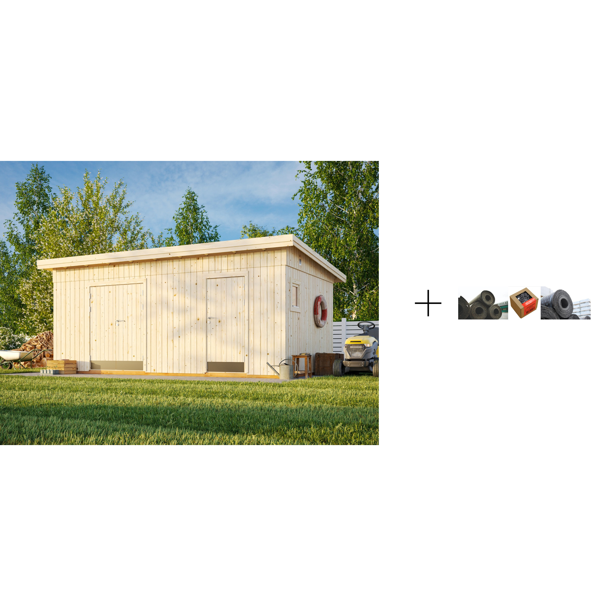 Redskapsbod Palmako Kalle 16,9 m2 med Papp, Spiker og SBS Takbelegg