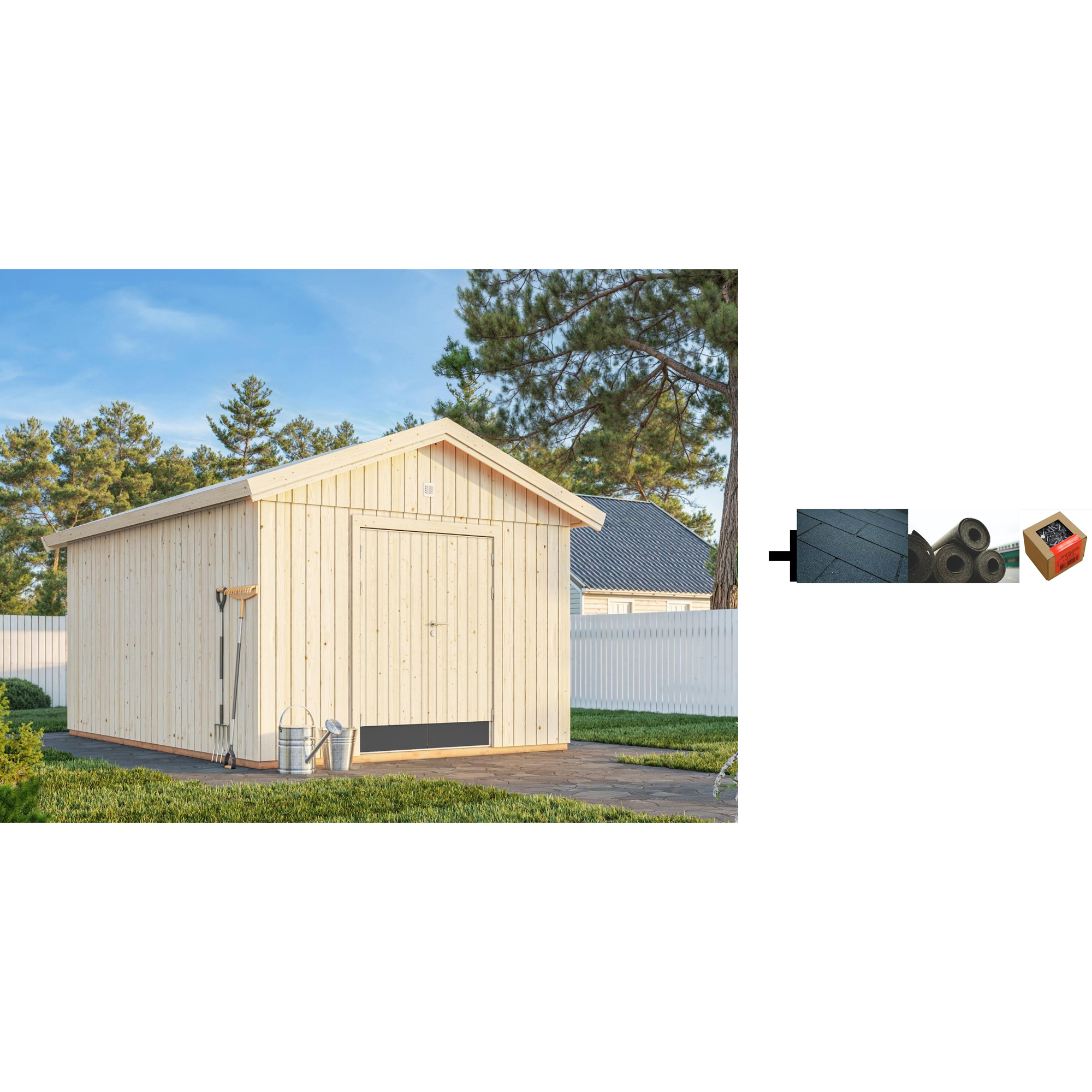 Redskapsbod Palmako Martin 13,6 m2 med Shingel, Papp og Spiker