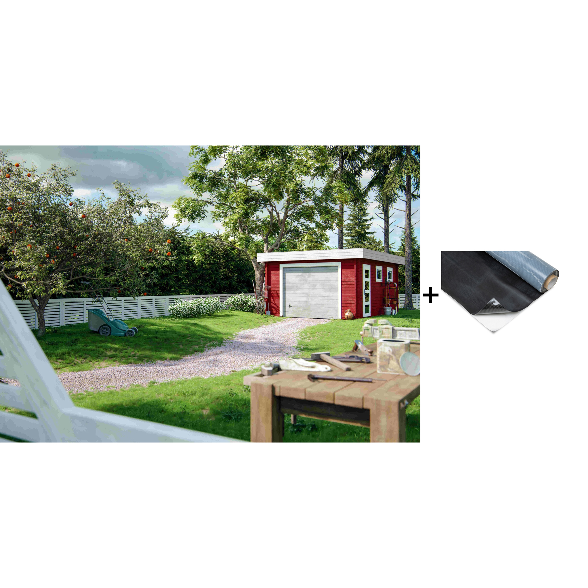 Garasje Palmako Rasmus 19 m2 med Leddport med EPDM Takfolie