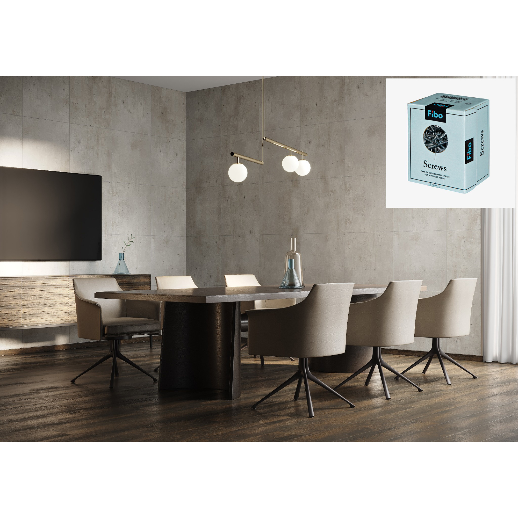 Baderomspanel Fibo 2204-LM6060 Cracked Cement med Monteringsskruer