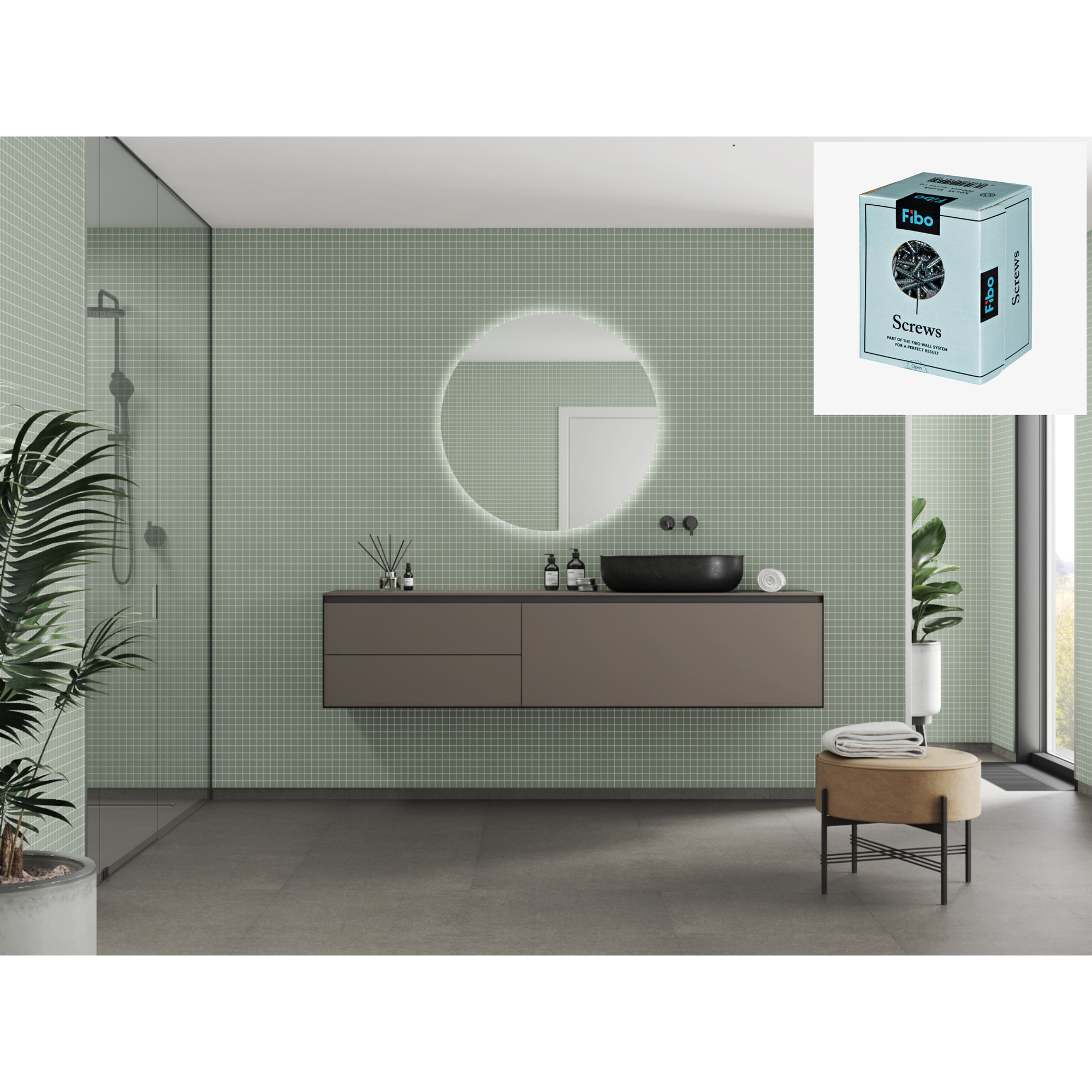 Baderomspanel Fibo 5206-M0303 EM Olivegreen med Monteringsskruer
