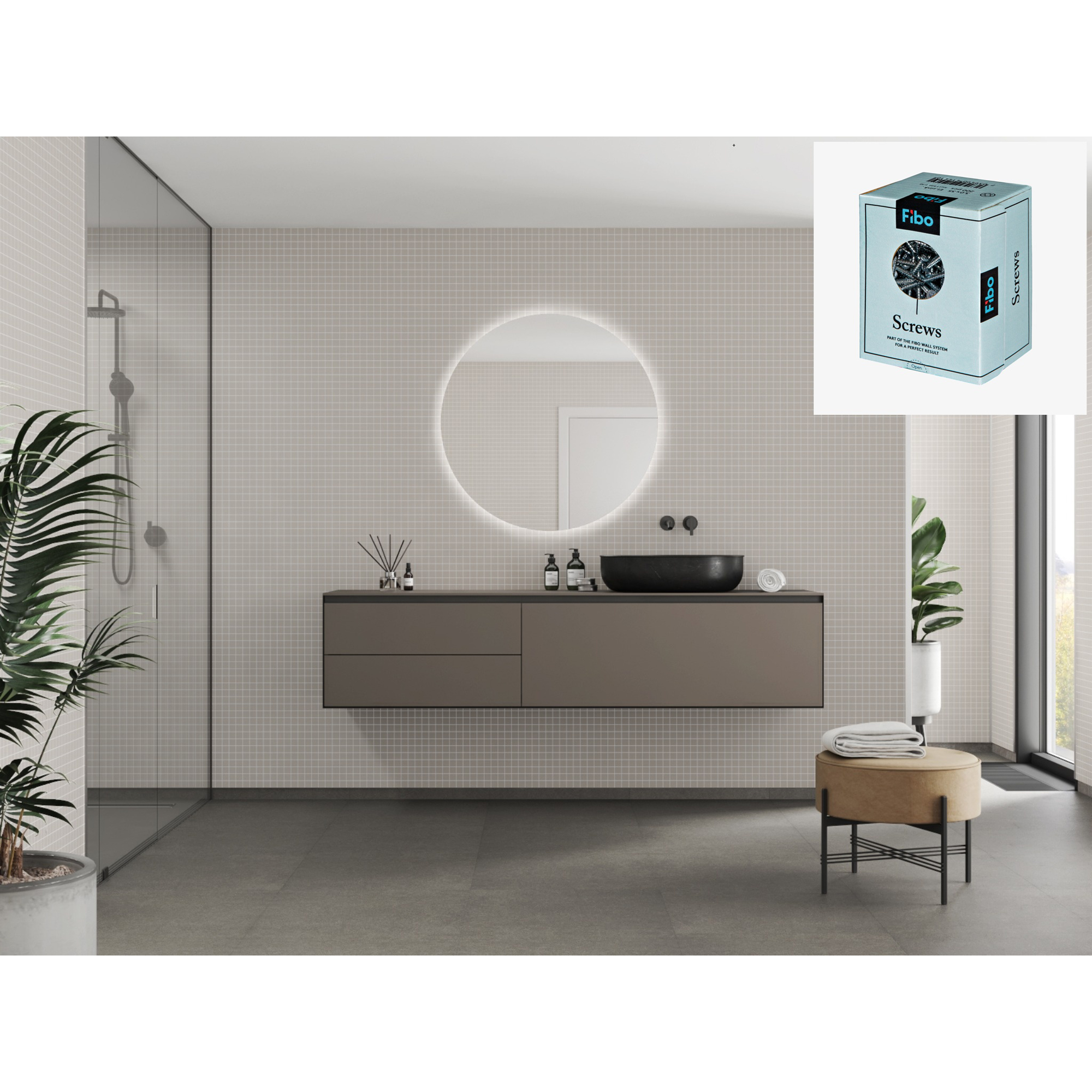 Baderomspanel Fibo 5200-M0303 EM Warm Grey med Monteringsskruer