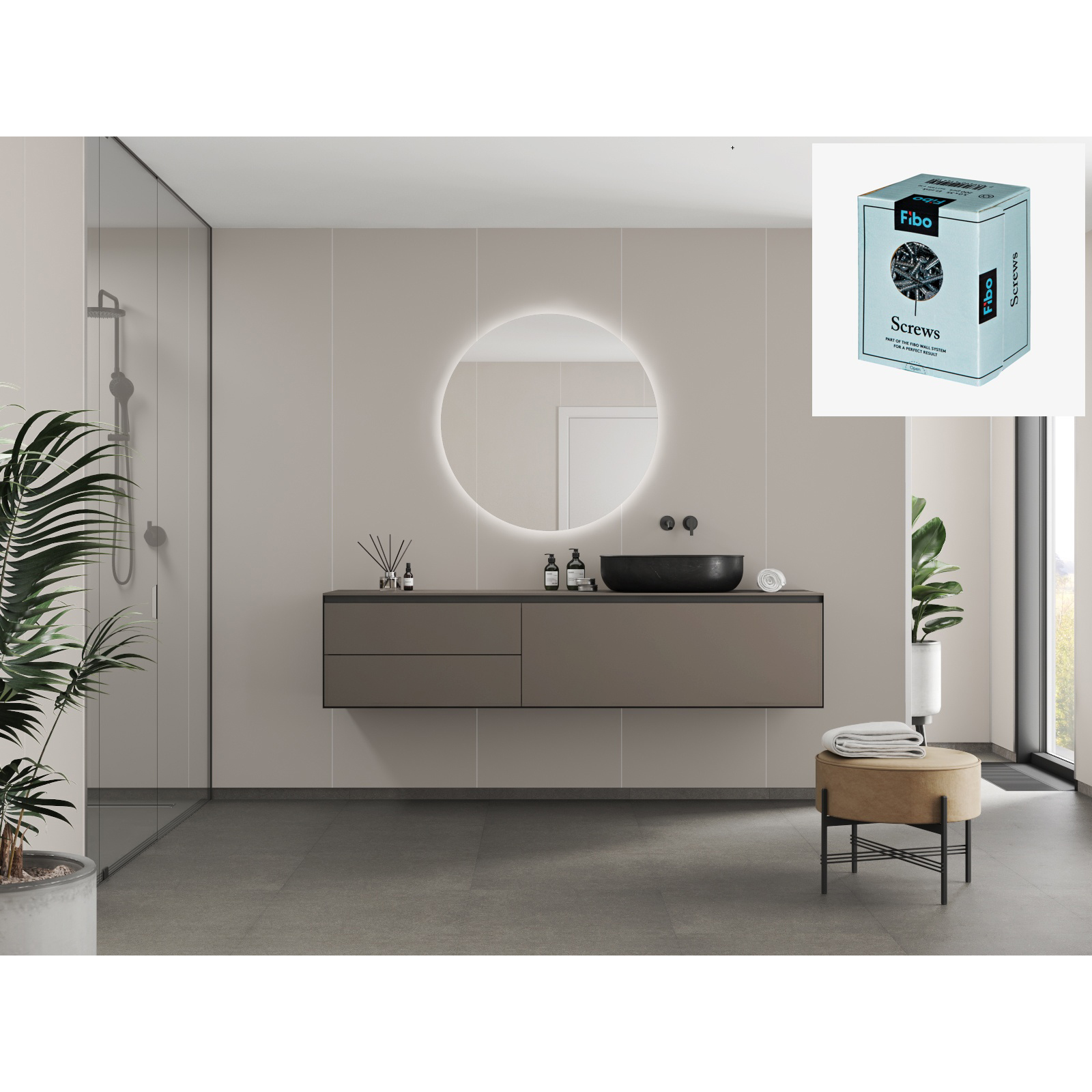 Baderomspanel Fibo 5200-M10 EM Warm Grey med Monteringsskruer