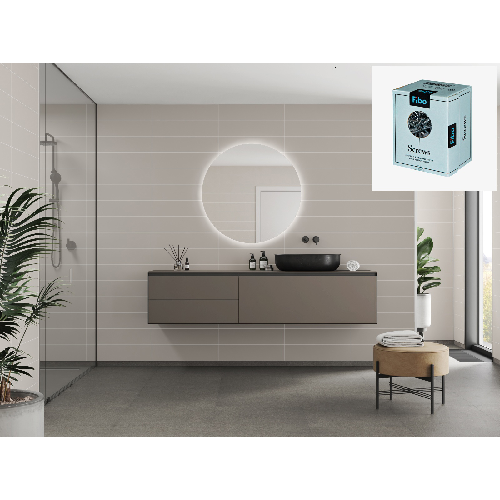 Baderomspanel Fibo 5200-M6015 EM Warm Grey med Monteringsskruer