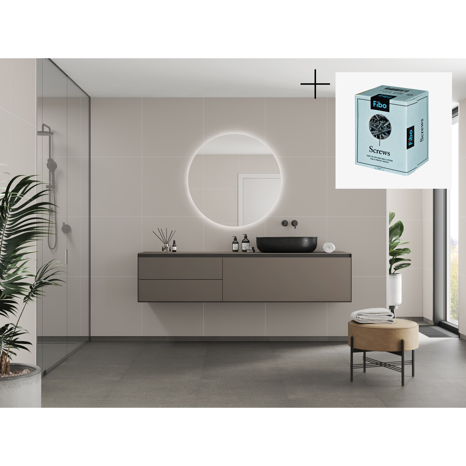 Baderomspanel Fibo 5200-M6060 EM Warm Grey med Monteringsskruer