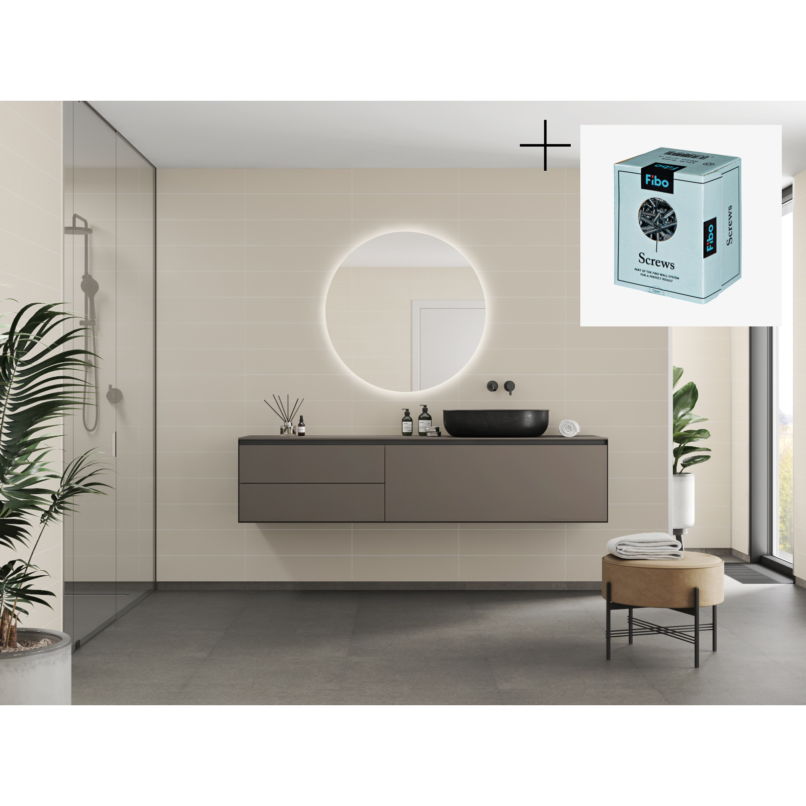 Baderomspanel Fibo 5233-M6015 Light Sand med Monteringsskruer