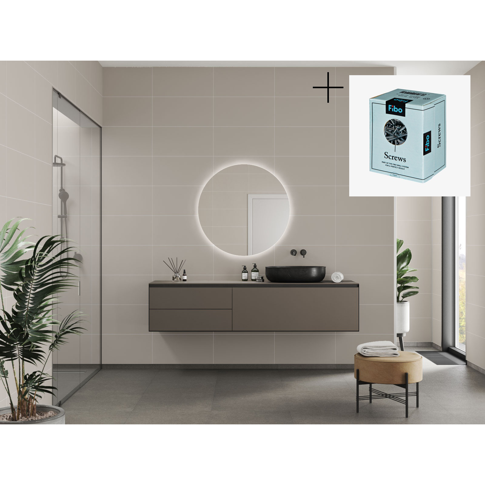 Baderomspanel Fibo  5233-M6030 EM Light Sand med Monteringsskruer