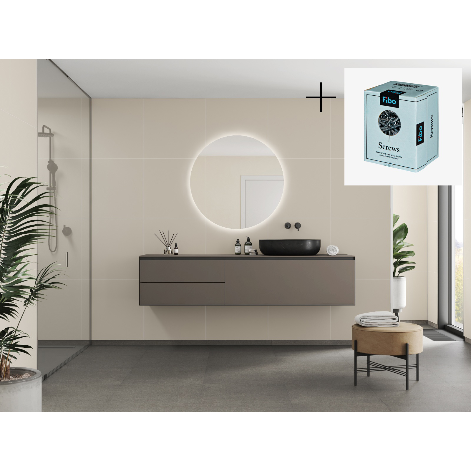 Baderomspanel Fibo 5233-M6060 EM Light Sand med Monteringsskruer