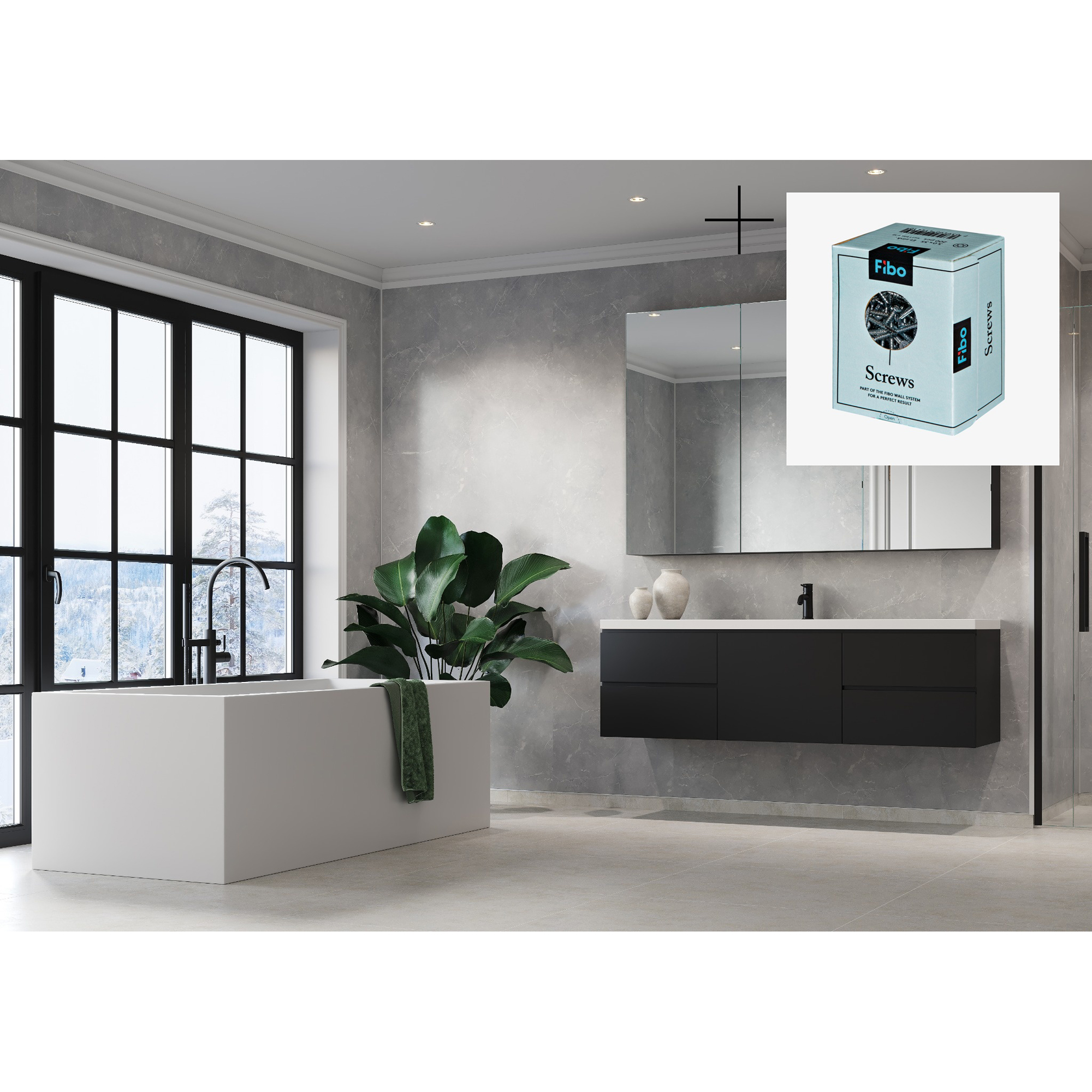 Baderomspanel Fibo Grey Marble 2279-M00S med Monteringsskruer