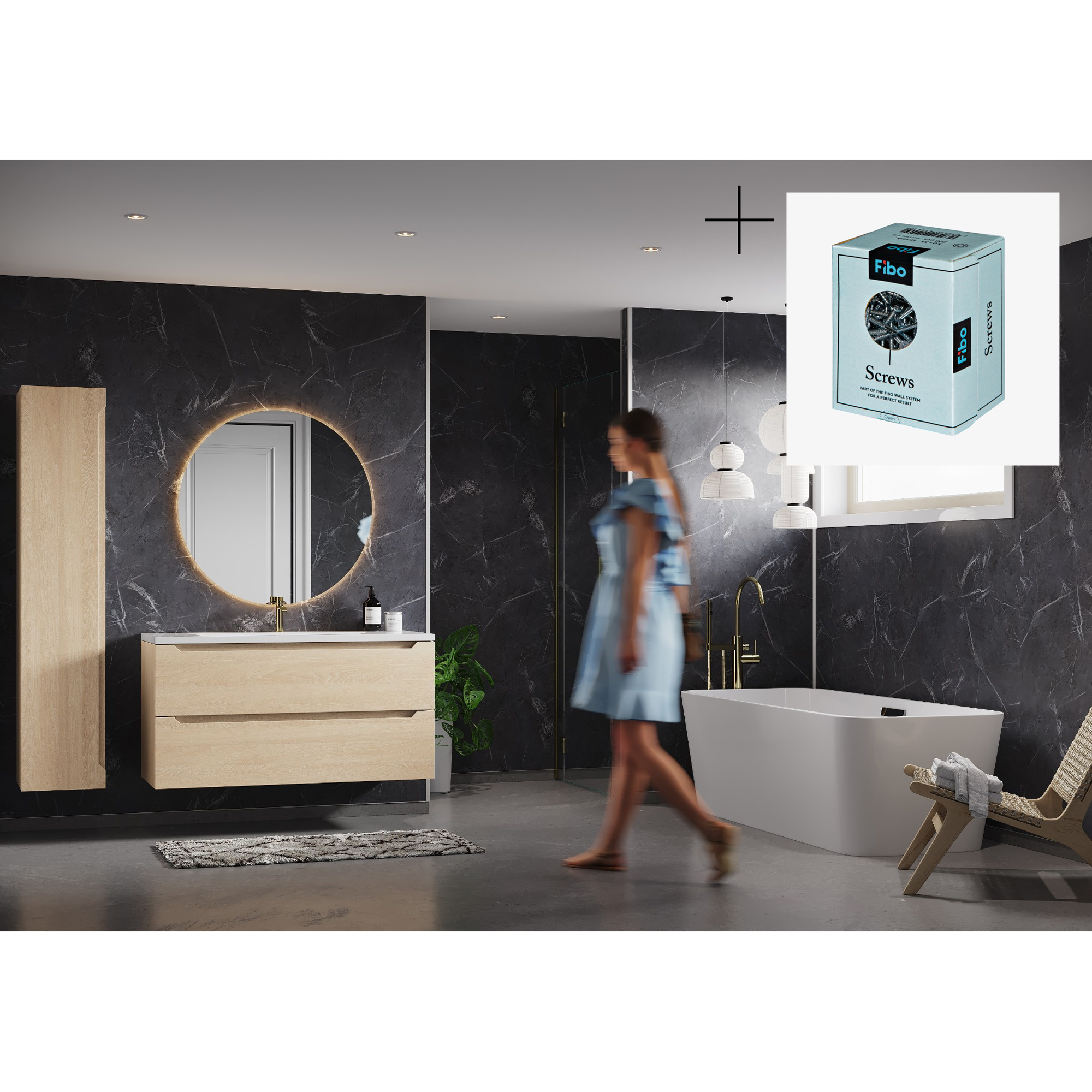 Baderomspanel Fibo Black Marble 2272-M00 S med Monteringsskruer