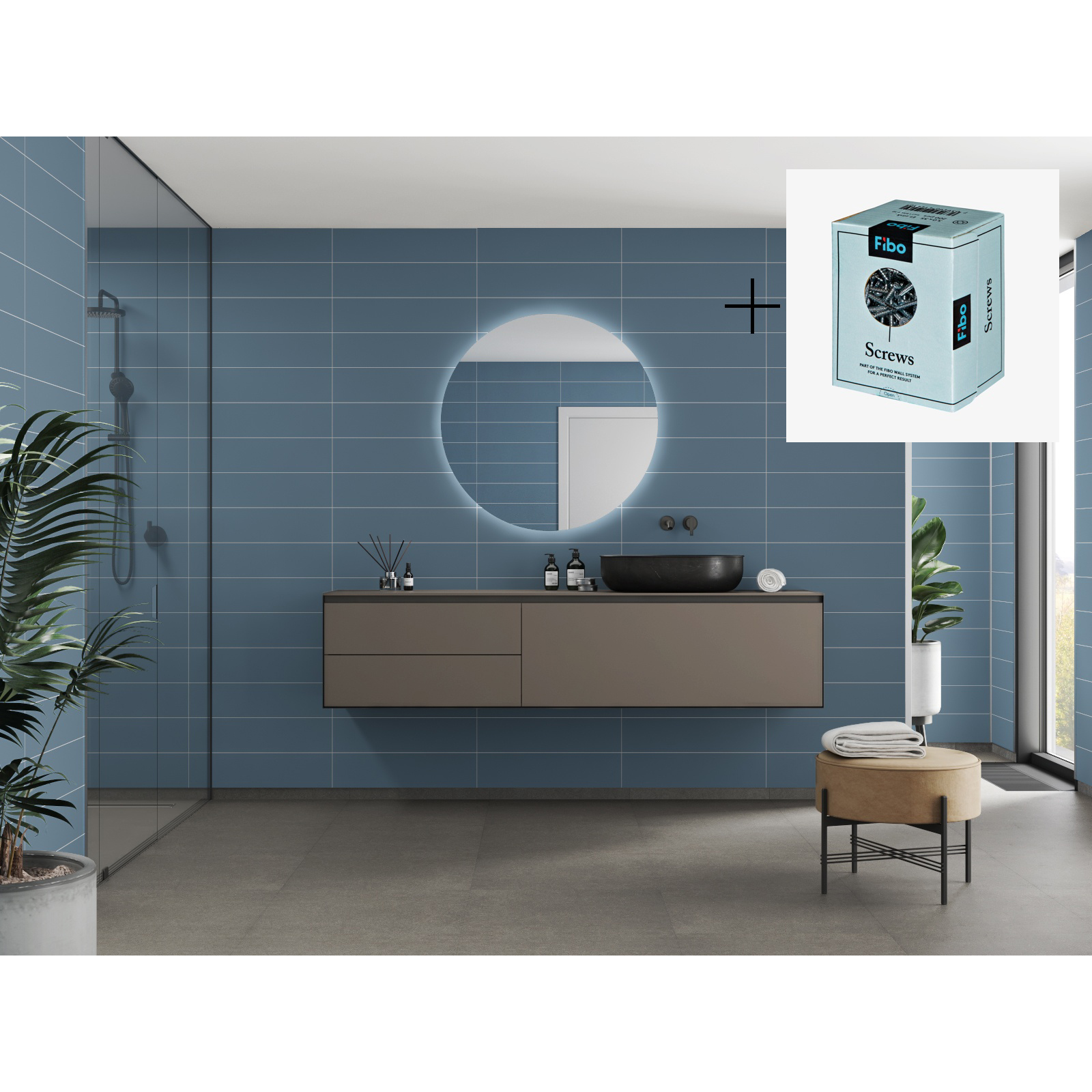 Baderomspanel Fibo 2145-00 S Grey Cement med Monteringsskruer