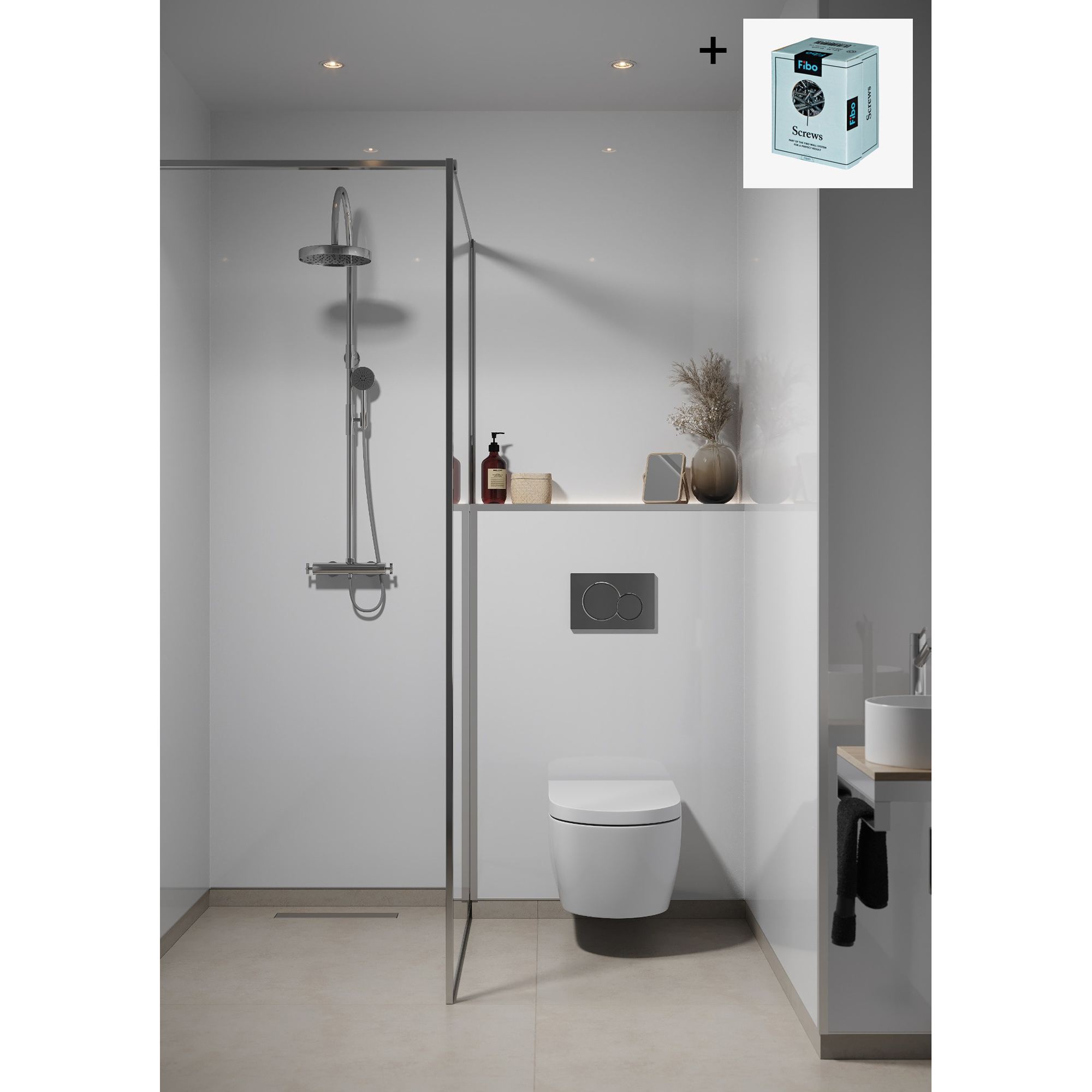 Baderomspanel Fibo 110 White High Gloss med Monteringsskruer