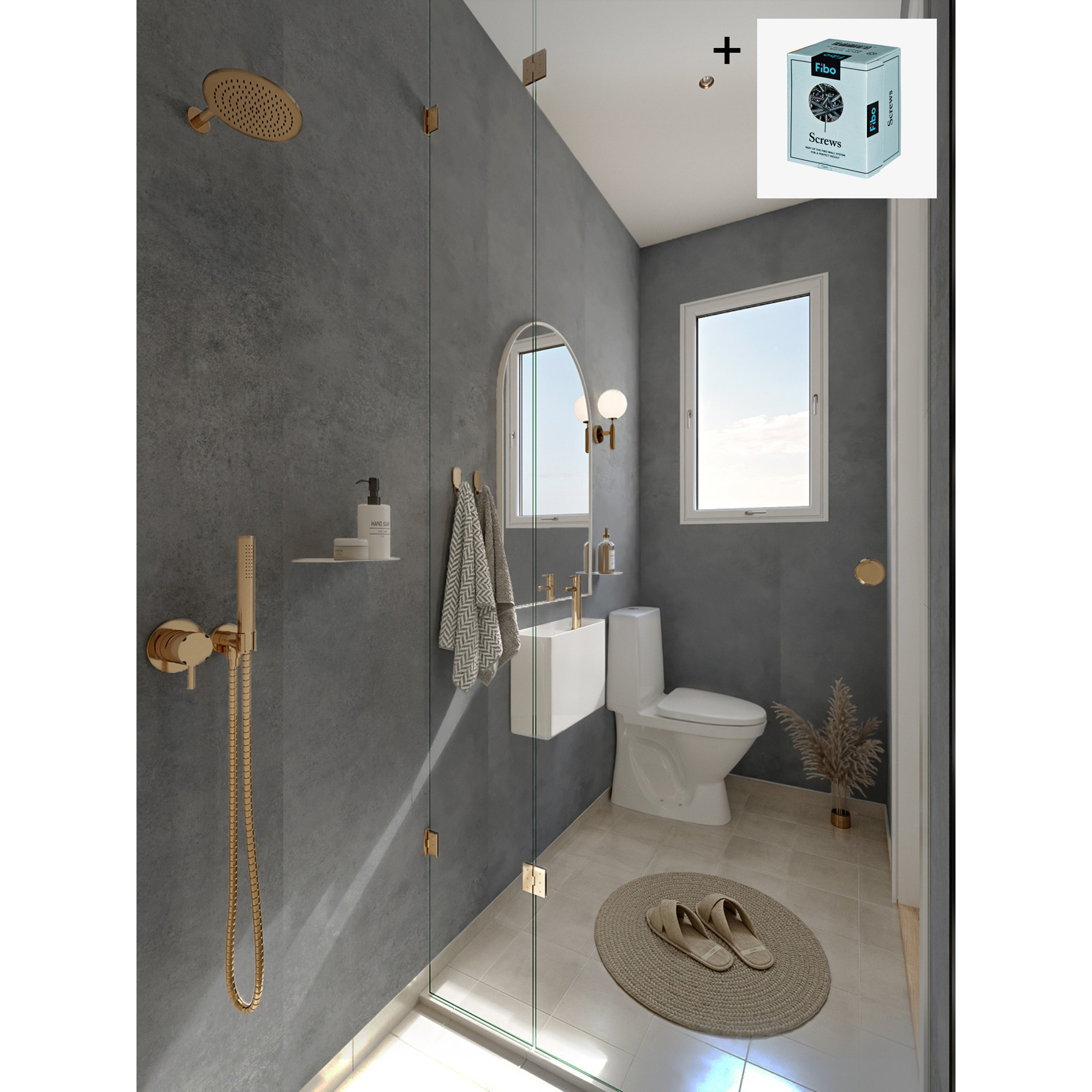 Baderomspanel Fibo 2442 Meton Grey med Monteringsskruer