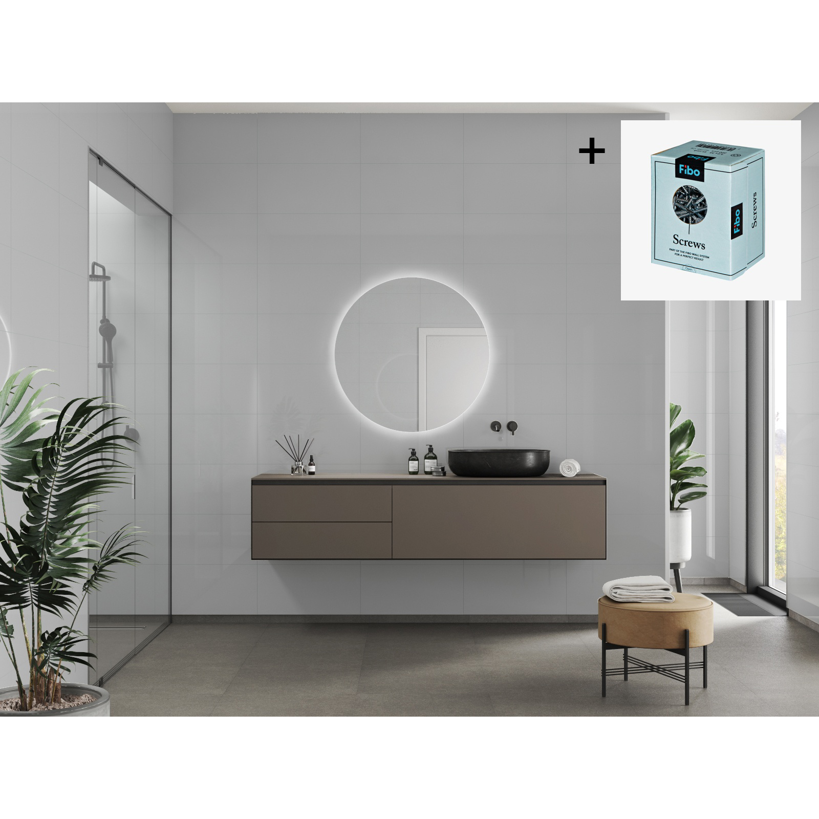 Baderomspanel Fibo 4063-6030 Clean Grey med Monteringsskruer