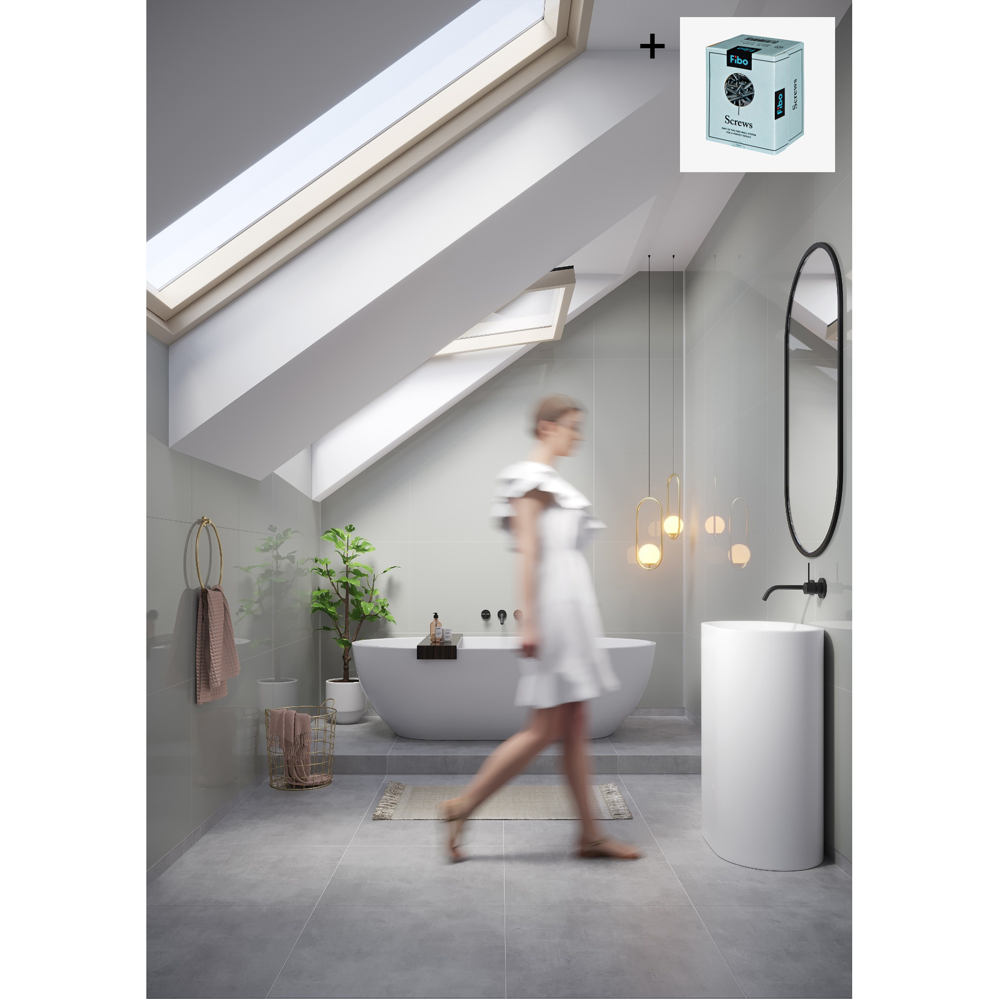 Baderomspanel Fibo 4063-6060 Clean Grey med Monteringsskruer