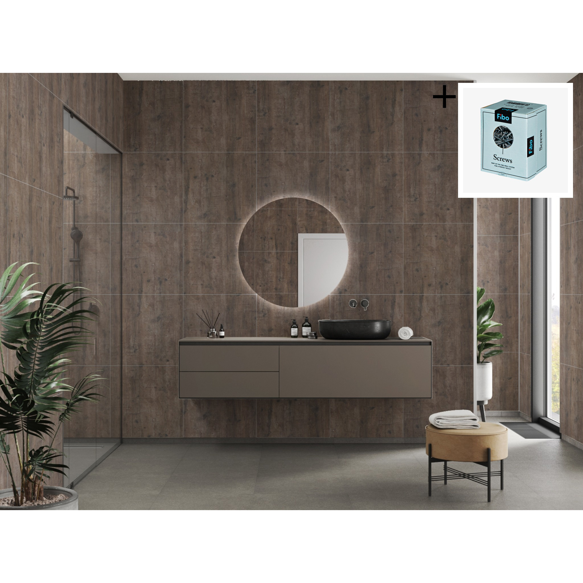 Baderomspanel Fibo 7969-LM6060 SC Rough Wood med Monteringsskruer