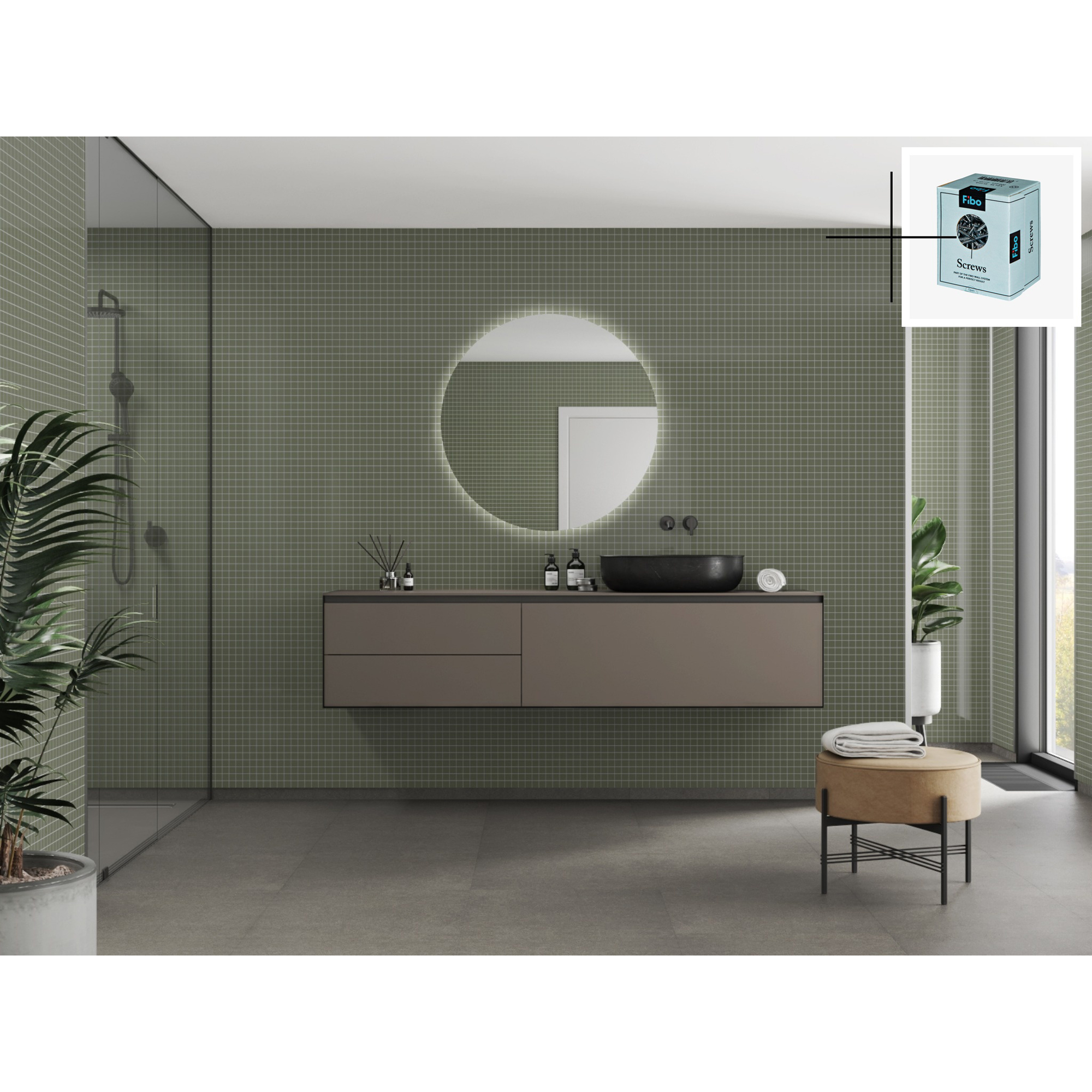 Baderomspanel Fibo 5207-M0303 Camo Green med Monteringsskruer