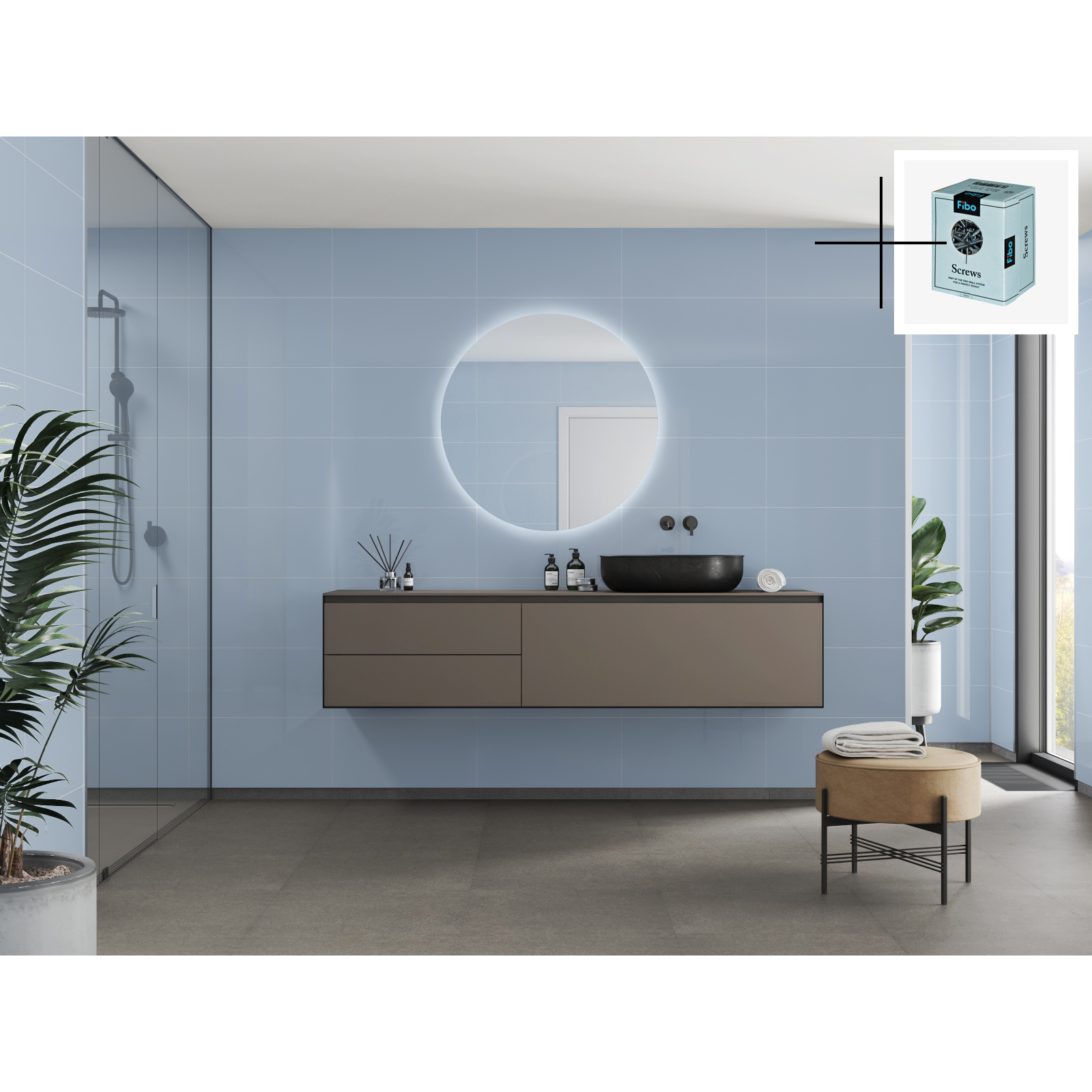 Baderomspanel Fibo 5203-M6030  Frozen Blue med Monteringsskruer