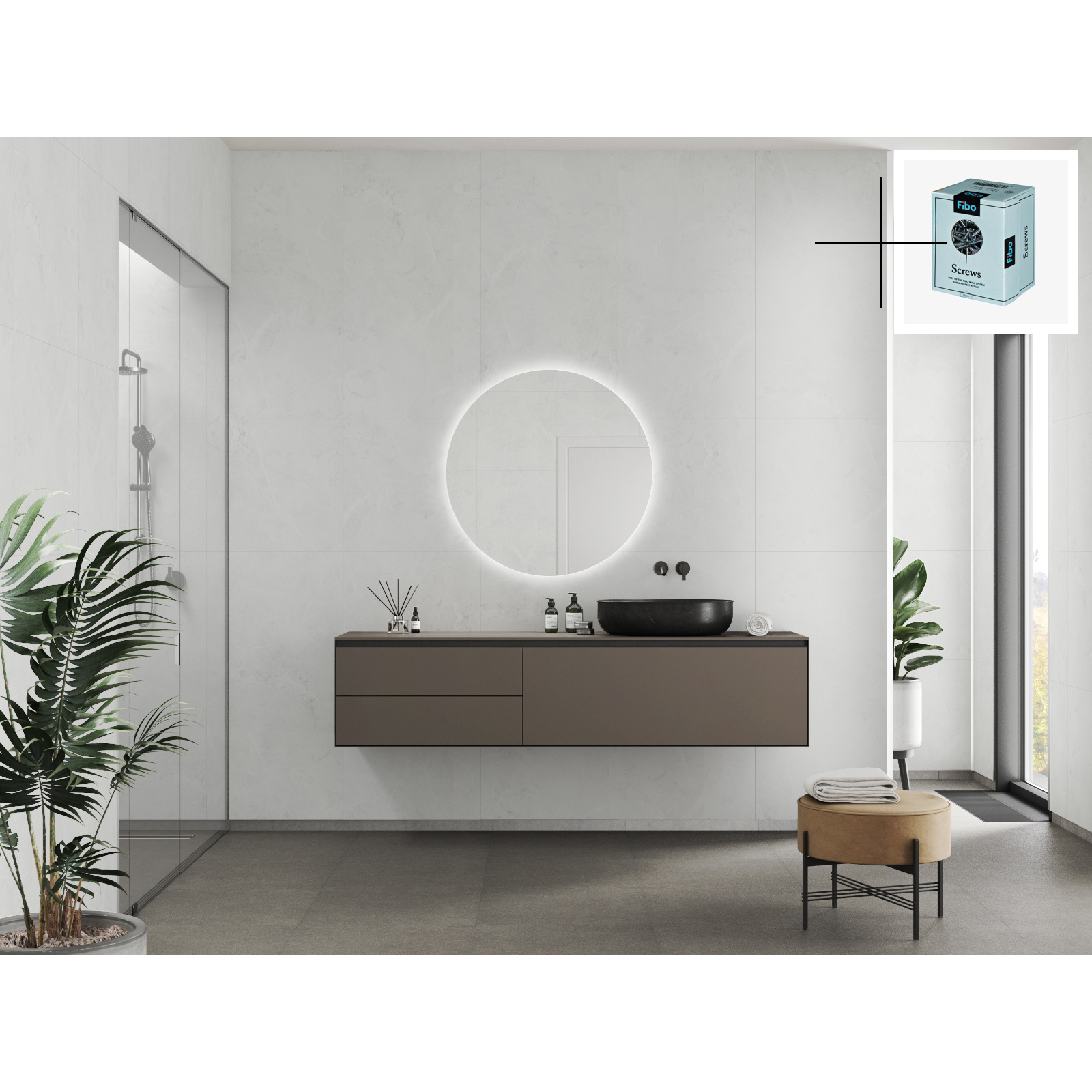 Baderomspanel Fibo 2273-6060 S White Marble med Monteringsskruer