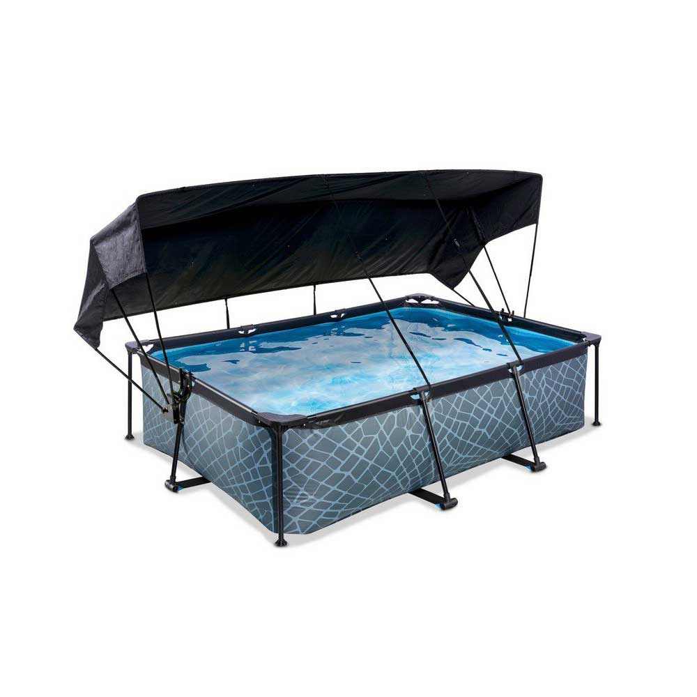 Barnpool Exit Toys 220x150x65 cm Med Solsegel Och Filterpump Grå