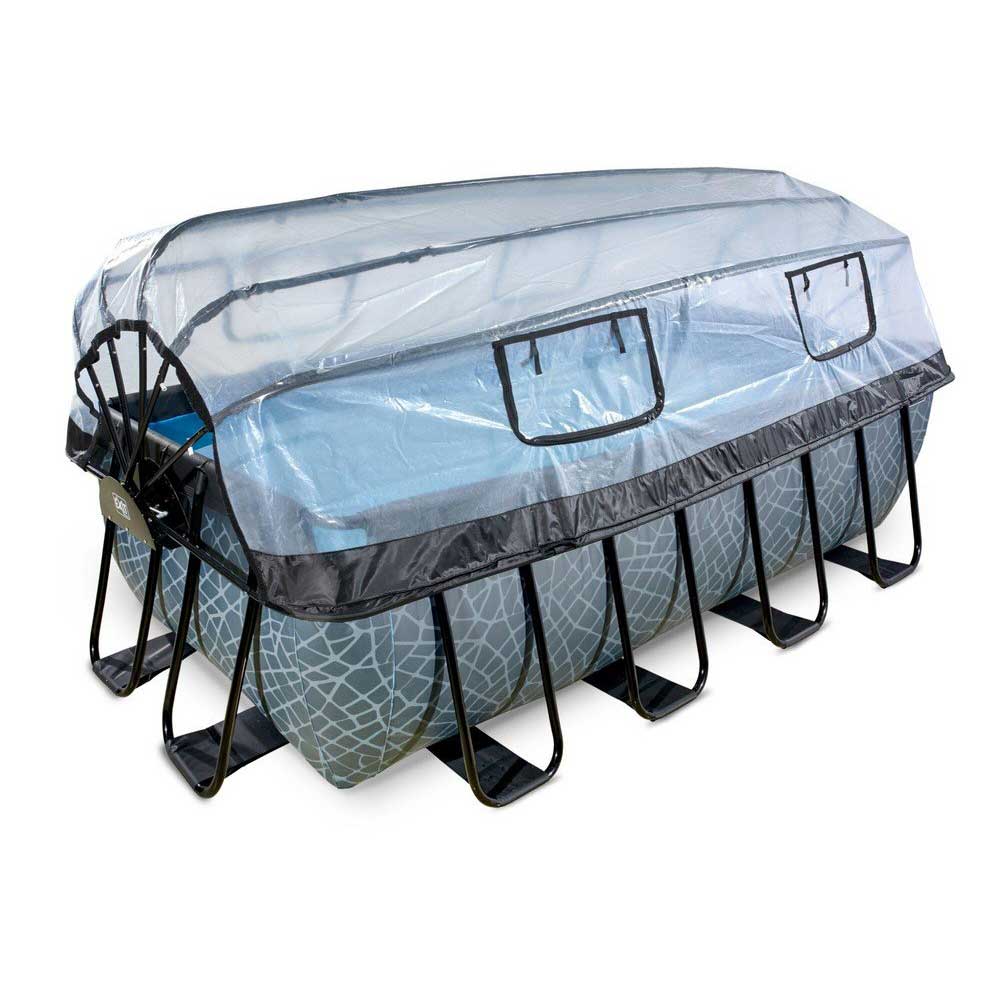 Pool Exit Toys 4x2x1,22 m Med Tak, Sandfilter Och Värmepump Grå