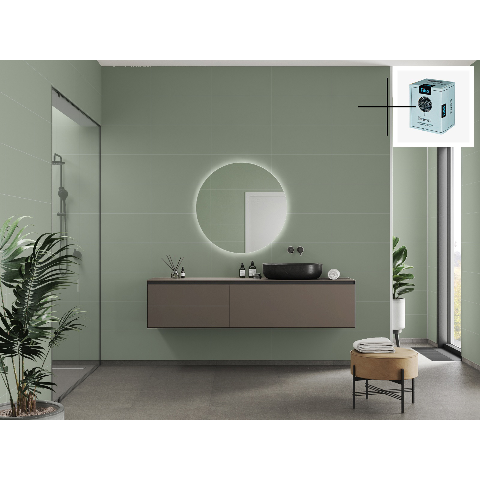 Baderomspanel Fibo 5206-6030 EM Olivegreen med Monteringsskruer