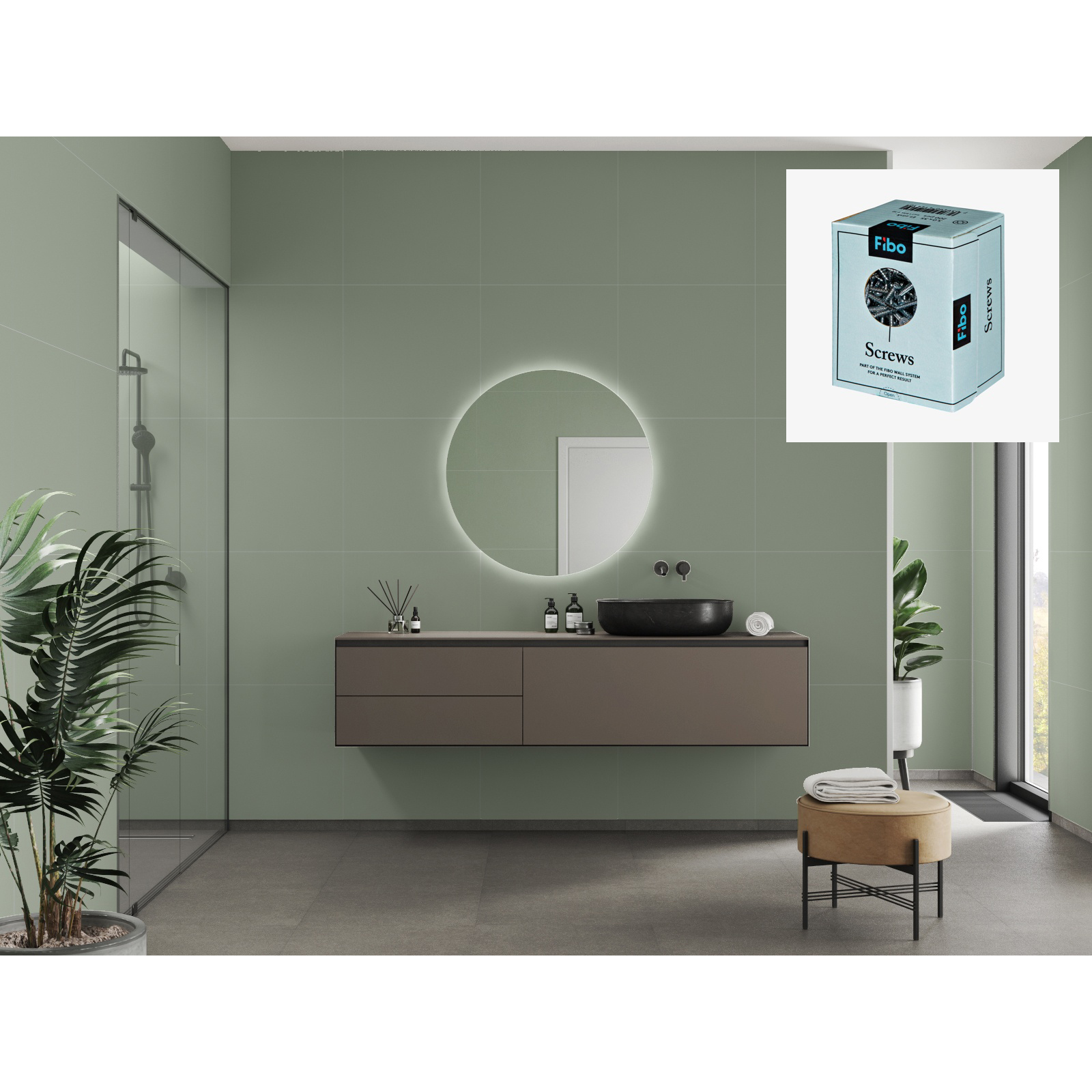Baderomspanel Fibo 5206-6060 EM Olivegreen med Monteringsskruer