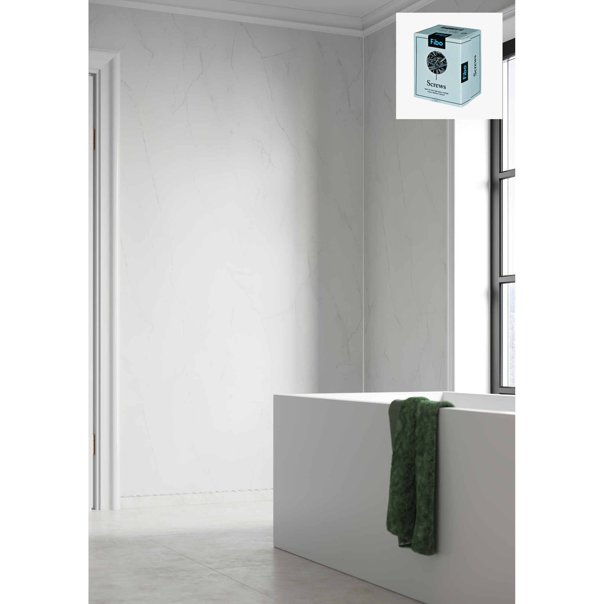 Baderomspanel Fibo 2487-M00S Bianco Marble med Monteringsskruer