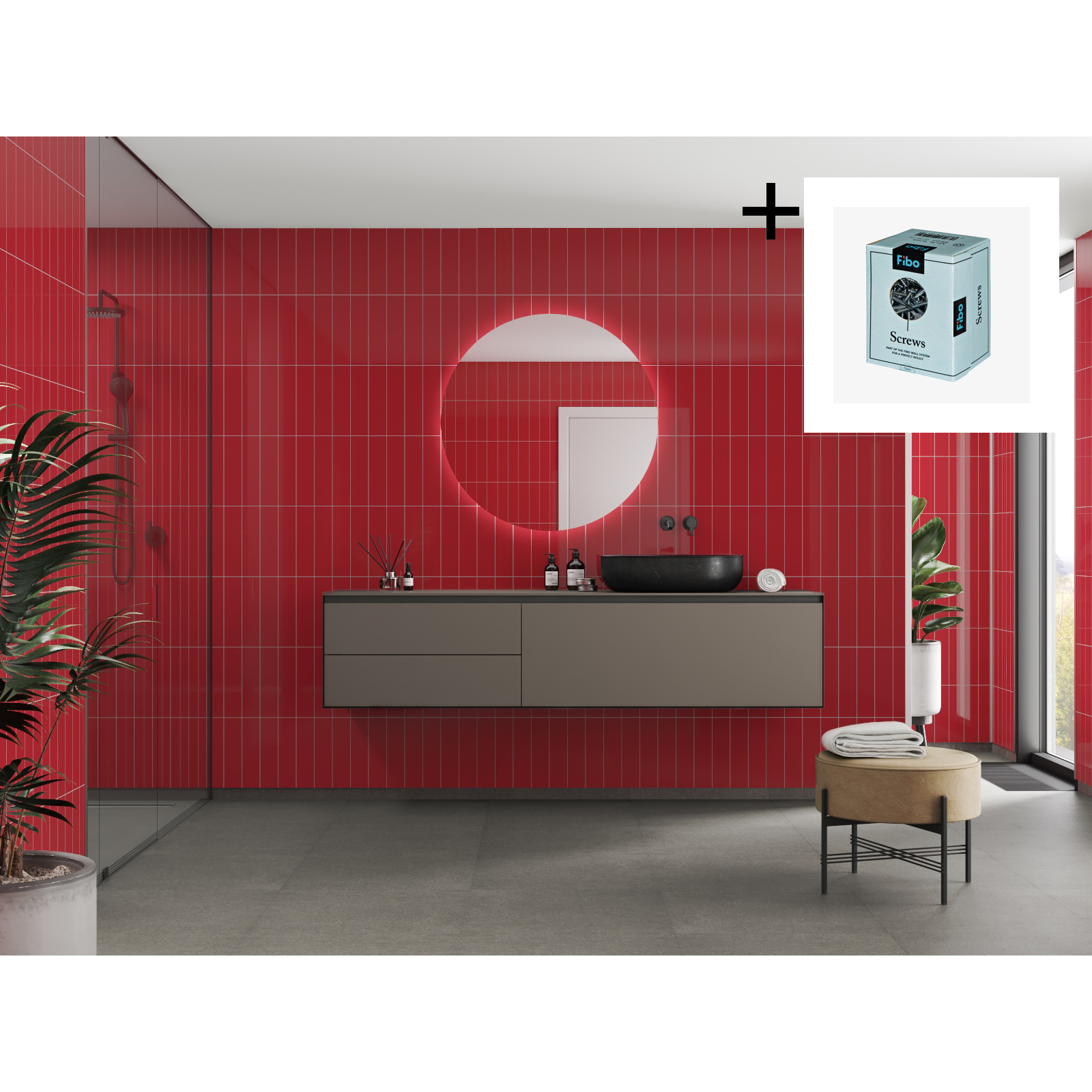 Baderomspanel Fibo 2101-M0830 Red med Monteringsskruer