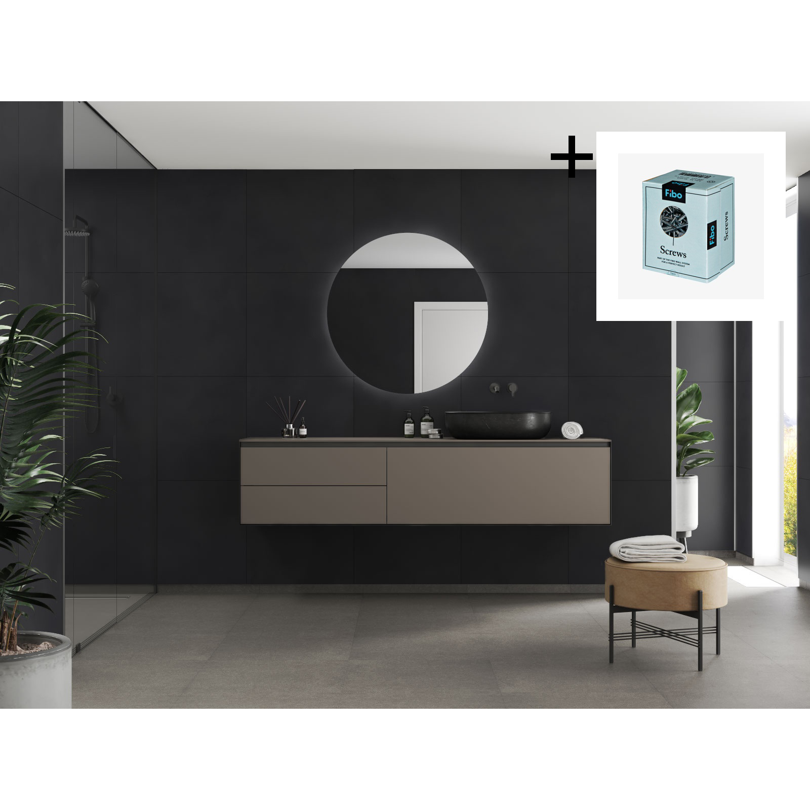 Baderomspanel Fibo 2127-M6060 Dark Ash med Monteringsskruer