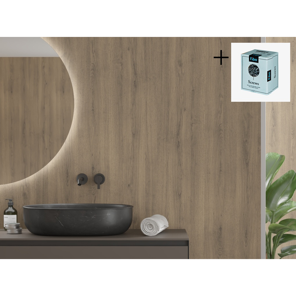 Baderomspanel Fibo 2164-M00 Pure Oak med Monteringsskruer