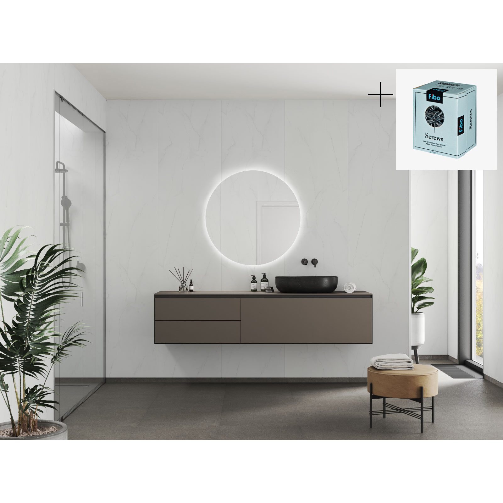 Baderomspanel Fibo 2487-M10 Bianco Marble med Monteringsskruer