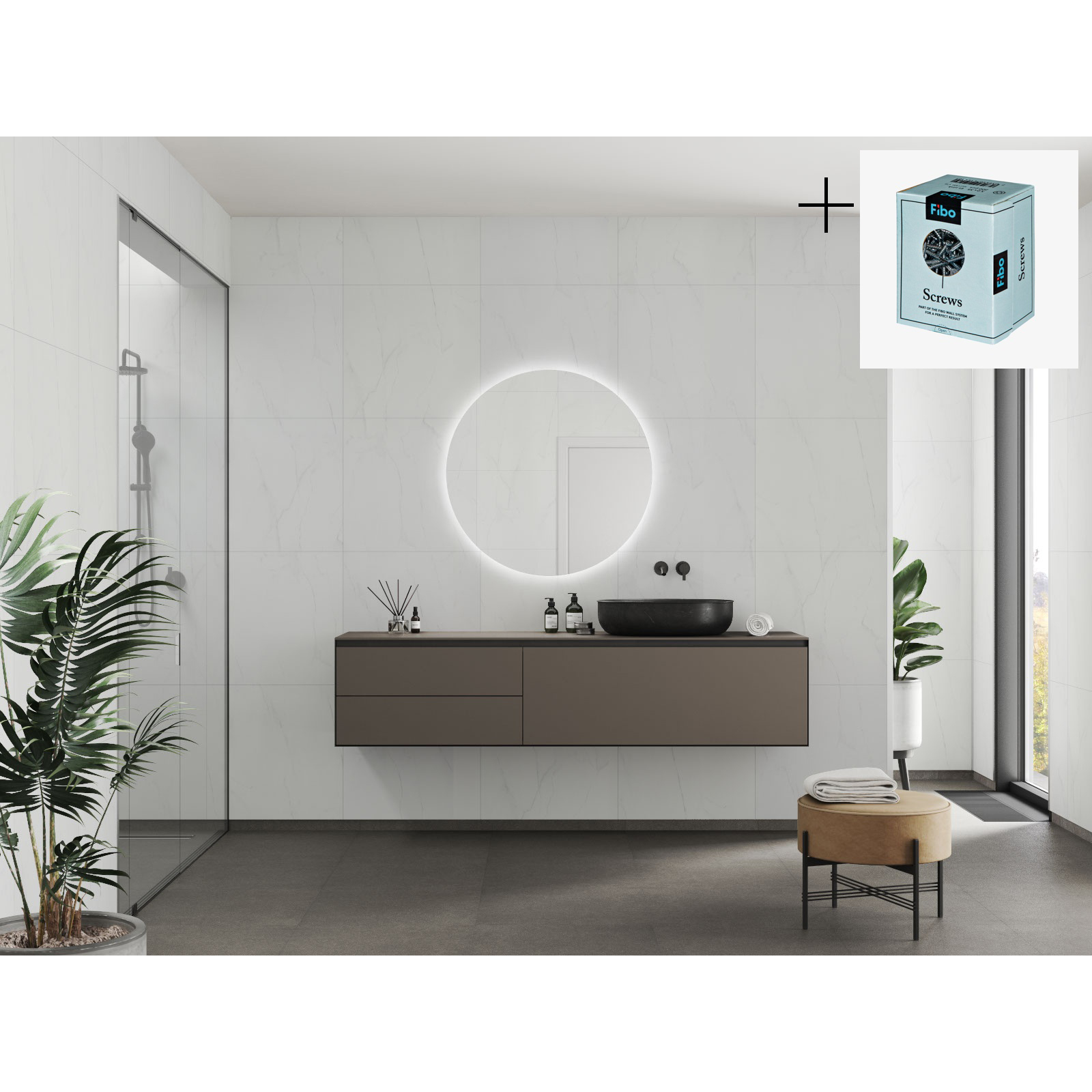 Baderomspanel Fibo 2487-LM6060 Bianco Marble med Monteringsskruer