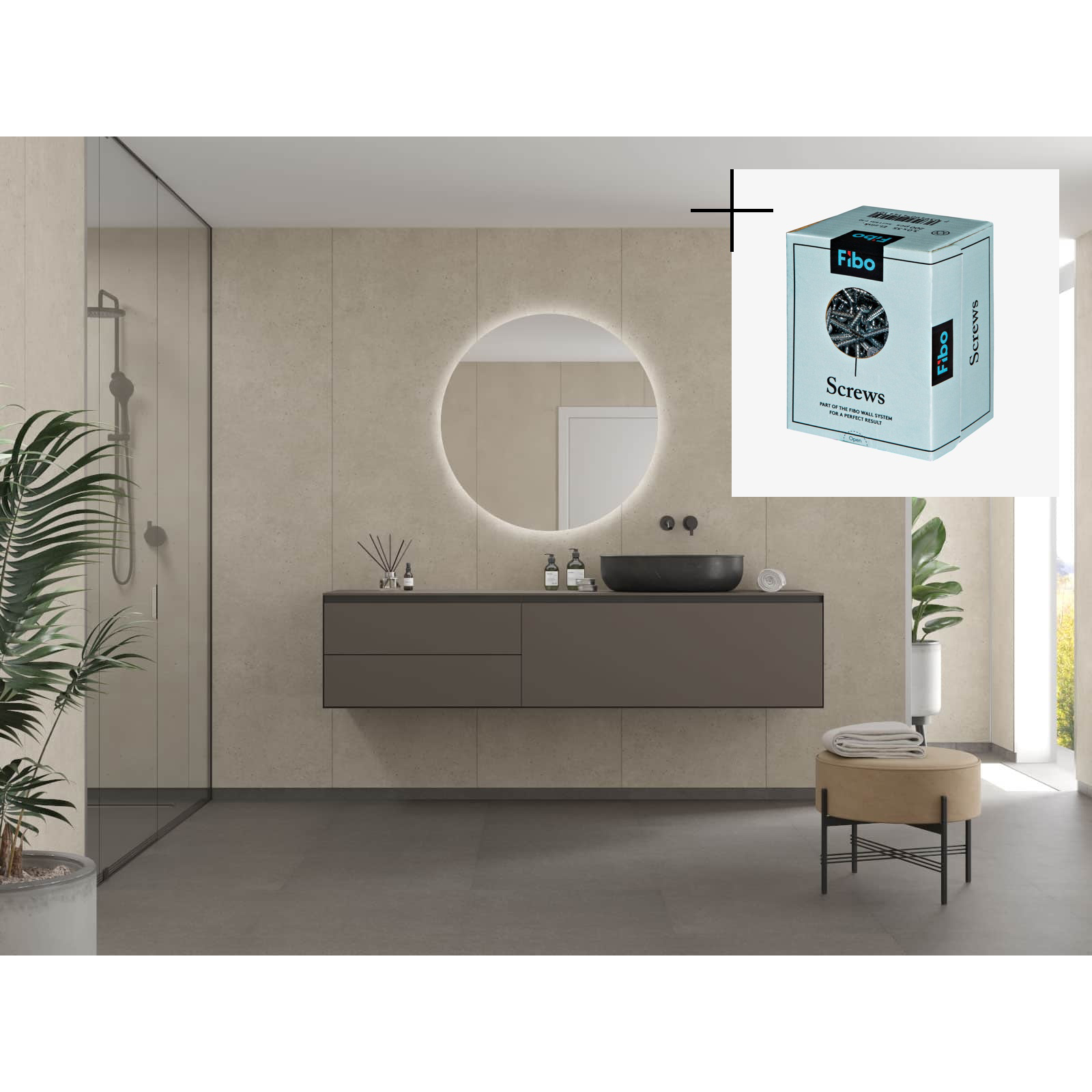Baderomspanel Fibo 2490-M10 Rough Cement med Monteringsskruer