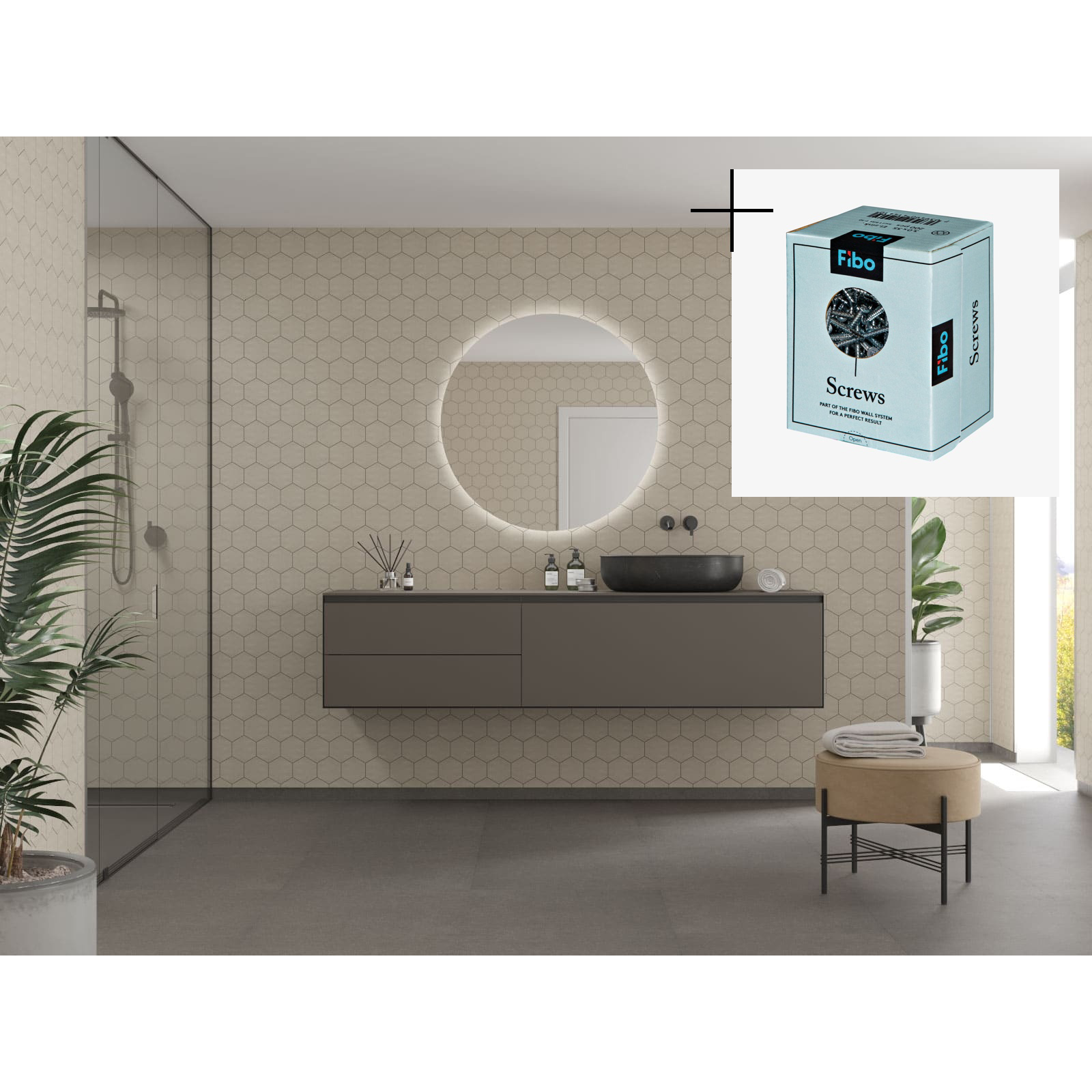 Baderomspanel Fibo 2490-M71 Rough Cement med Monteringsskruer