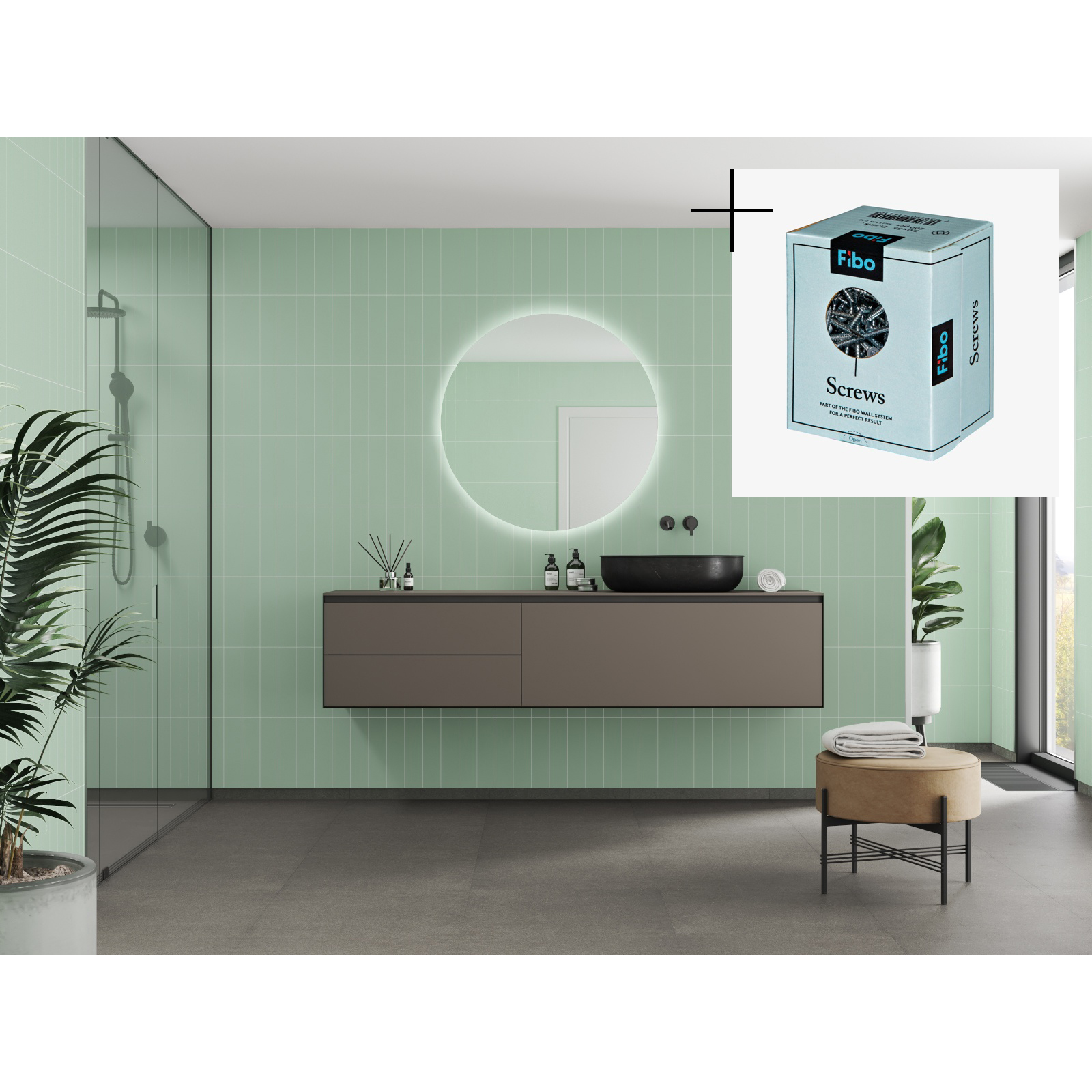 Baderomspanel Fibo 3085-M0830 Light Green med Monteringsskruer