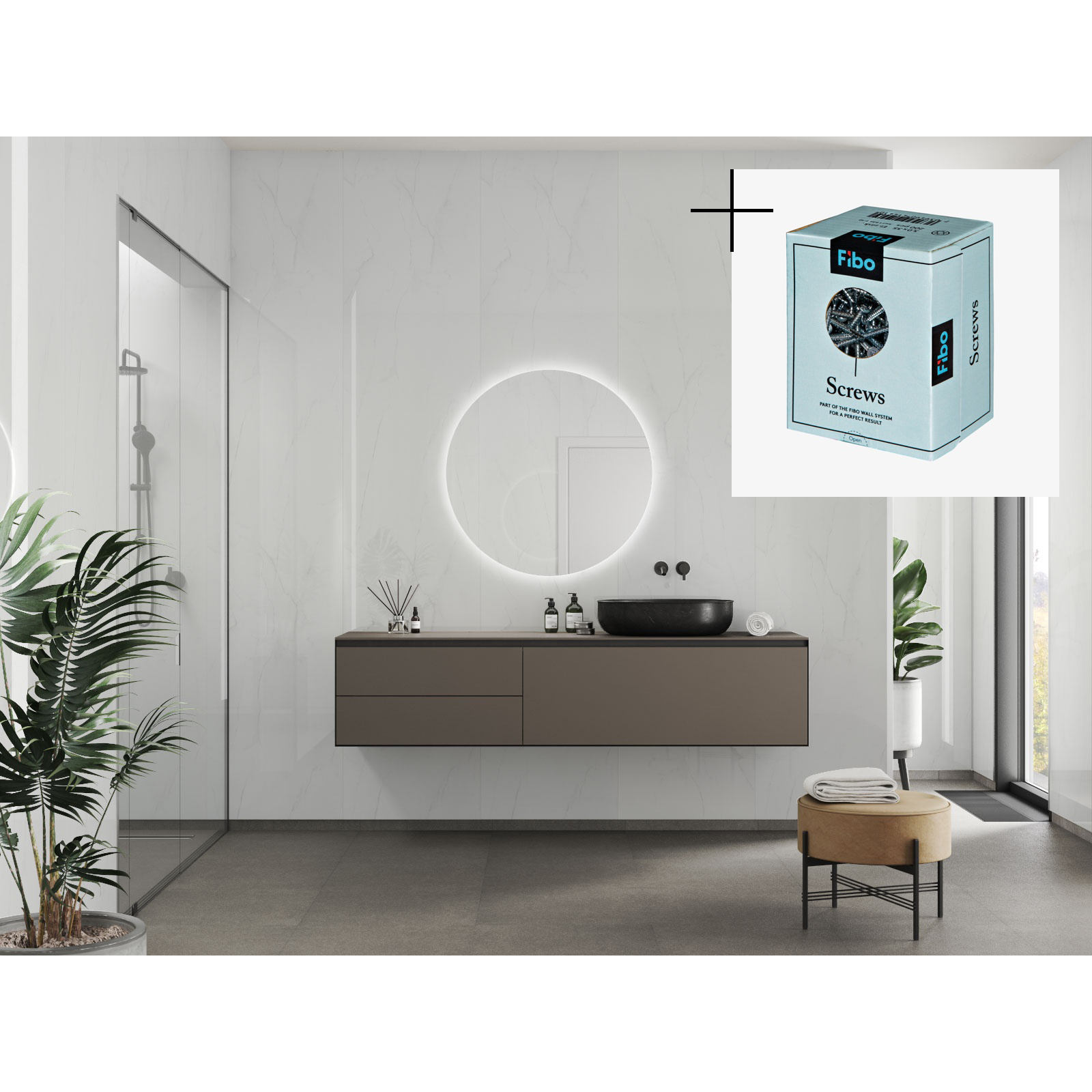 Baderomspanel Fibo 3487-LM10 Bright Marble med Monteringsskruer