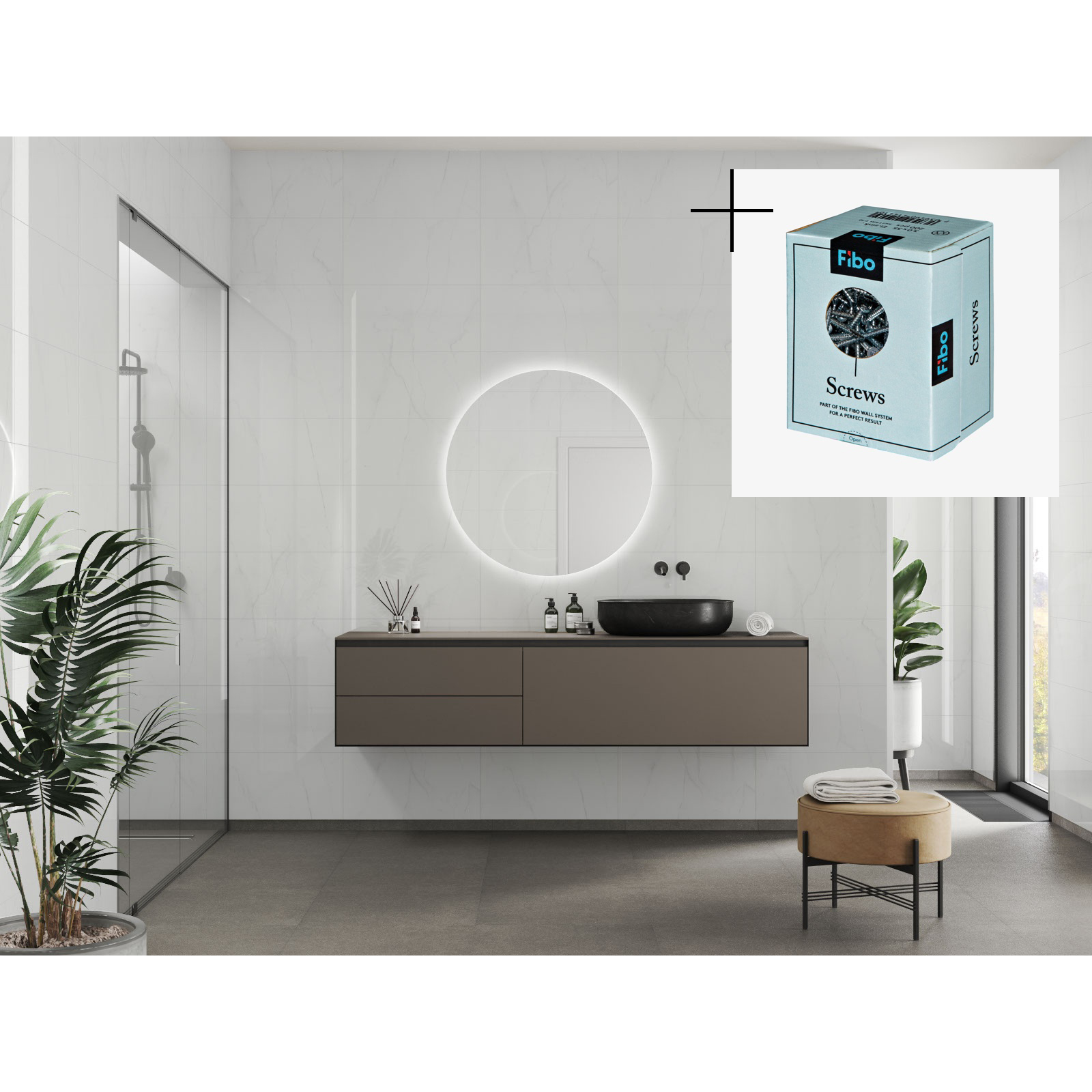 Baderomspanel Fibo 3487-LM6030 Bright Marble med Monteringsskruer