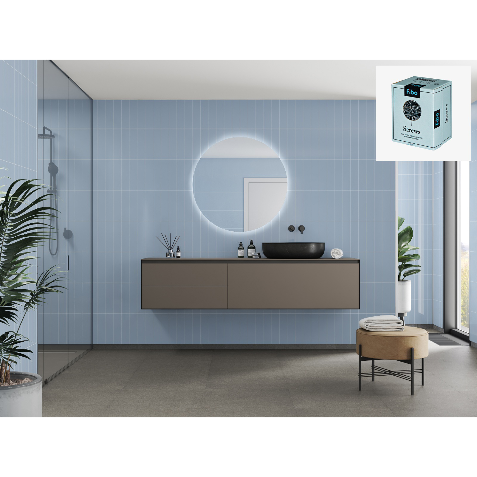 Baderomspanel Fibo 5203-M0830 Frozen Blue med Monteringsskruer