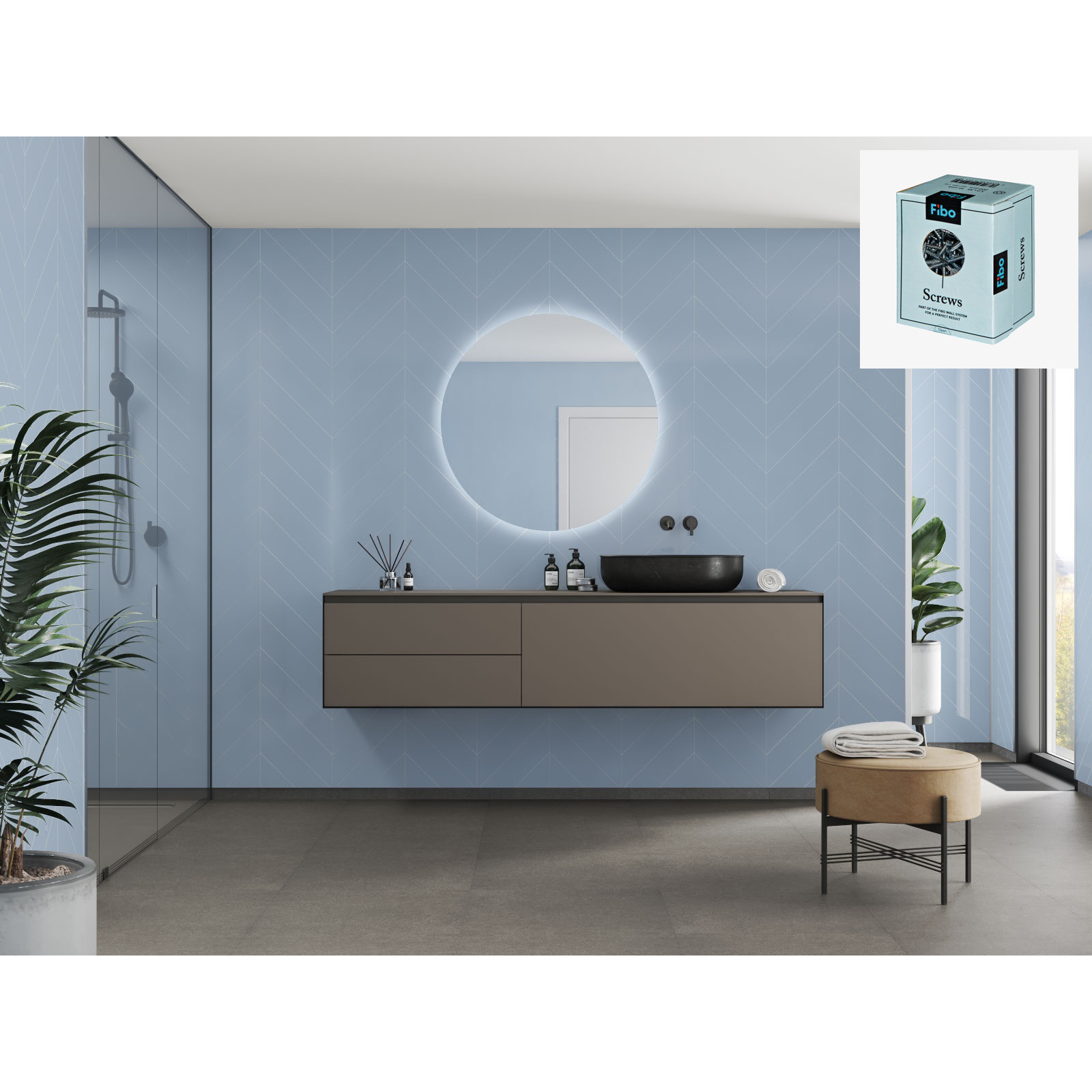 Baderomspanel Fibo 5203-M78 Frozen Blue med Monteringsskruer