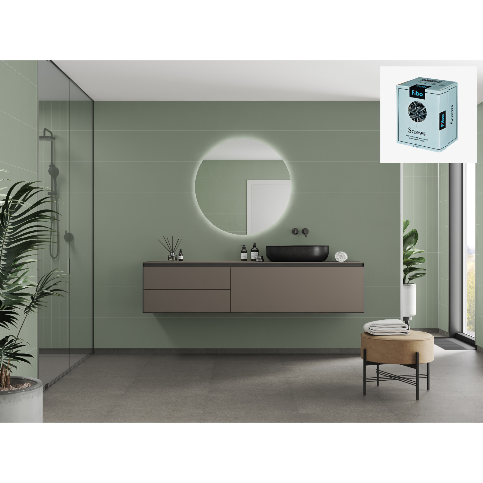 Baderomspanel Fibo 5206-M0830 Olivegreen med Monteringsskruer