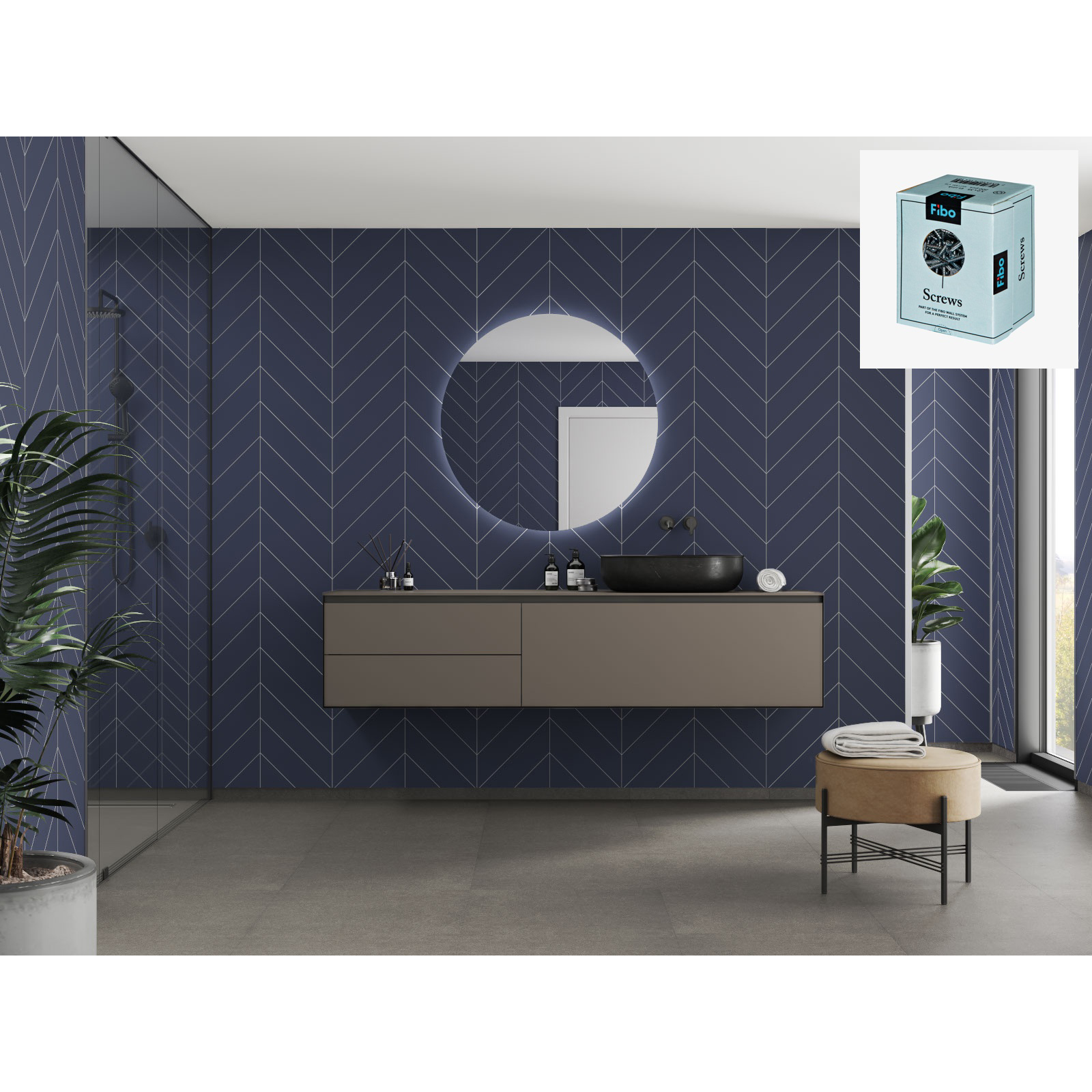 Baderomspanel Fibo 5230-M78 Smokey Blue med Monteringsskruer