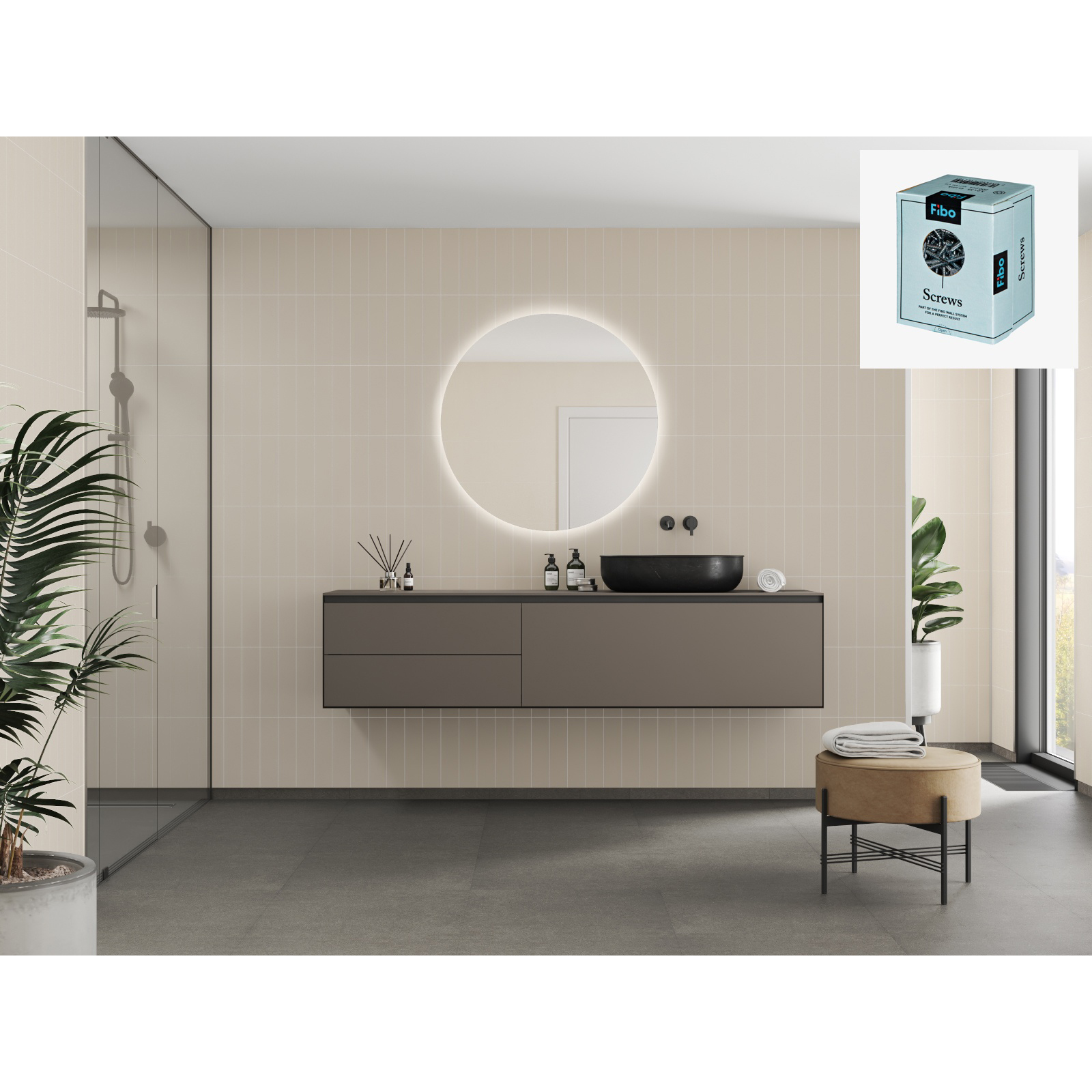 Baderomspanel Fibo 5233-M0830 Light Sand med Monteringsskruer