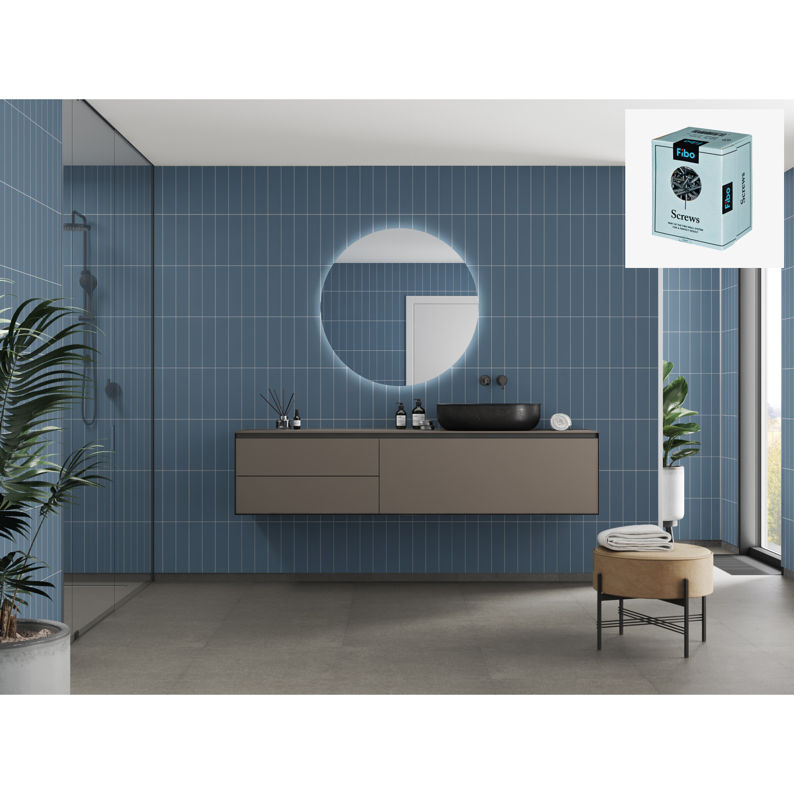 Baderomspanel Fibo 6274-M0830 Dusty Blue med Monteringsskruer