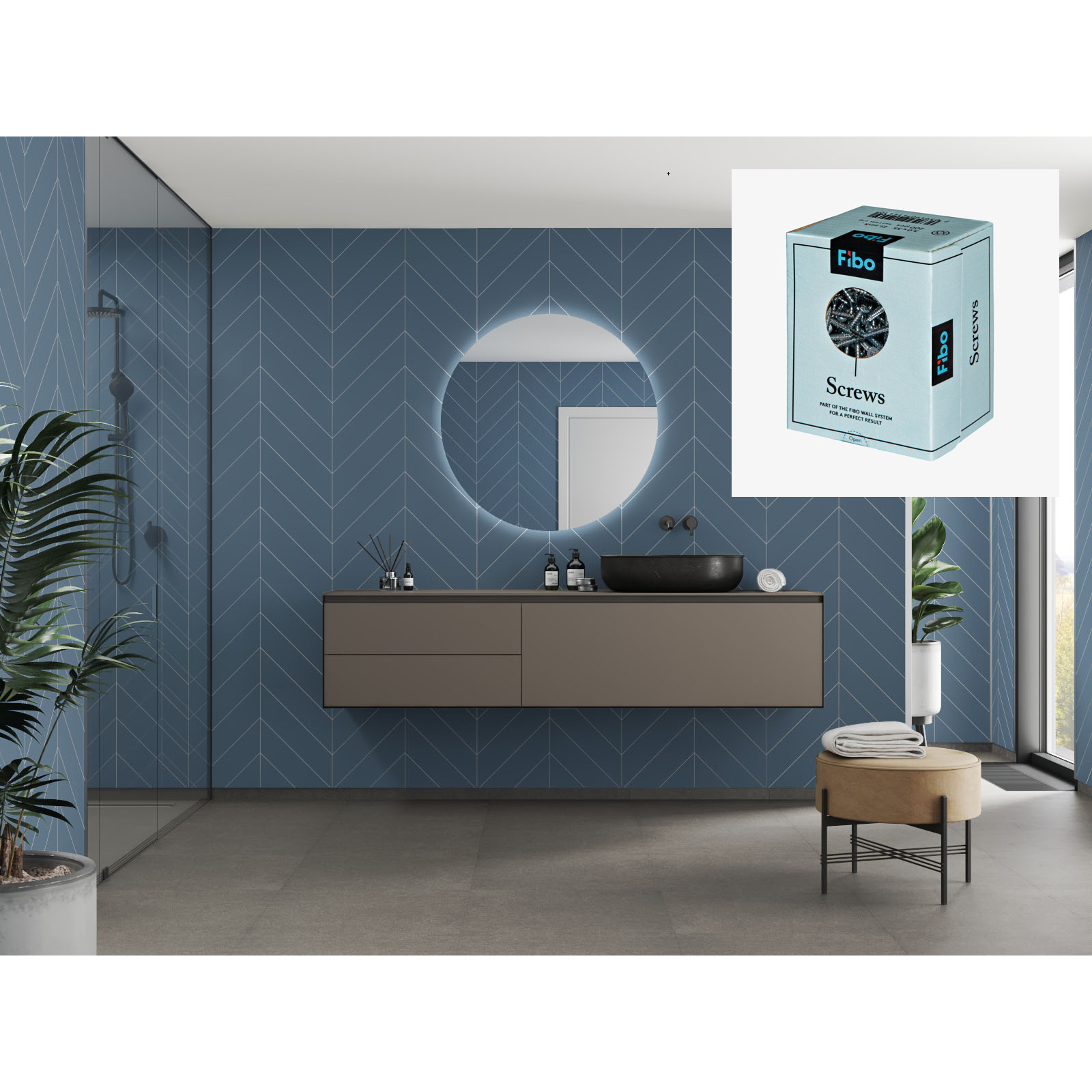 Baderomspanel Fibo 6274-M78 Dusty Blue med Monteringsskruer