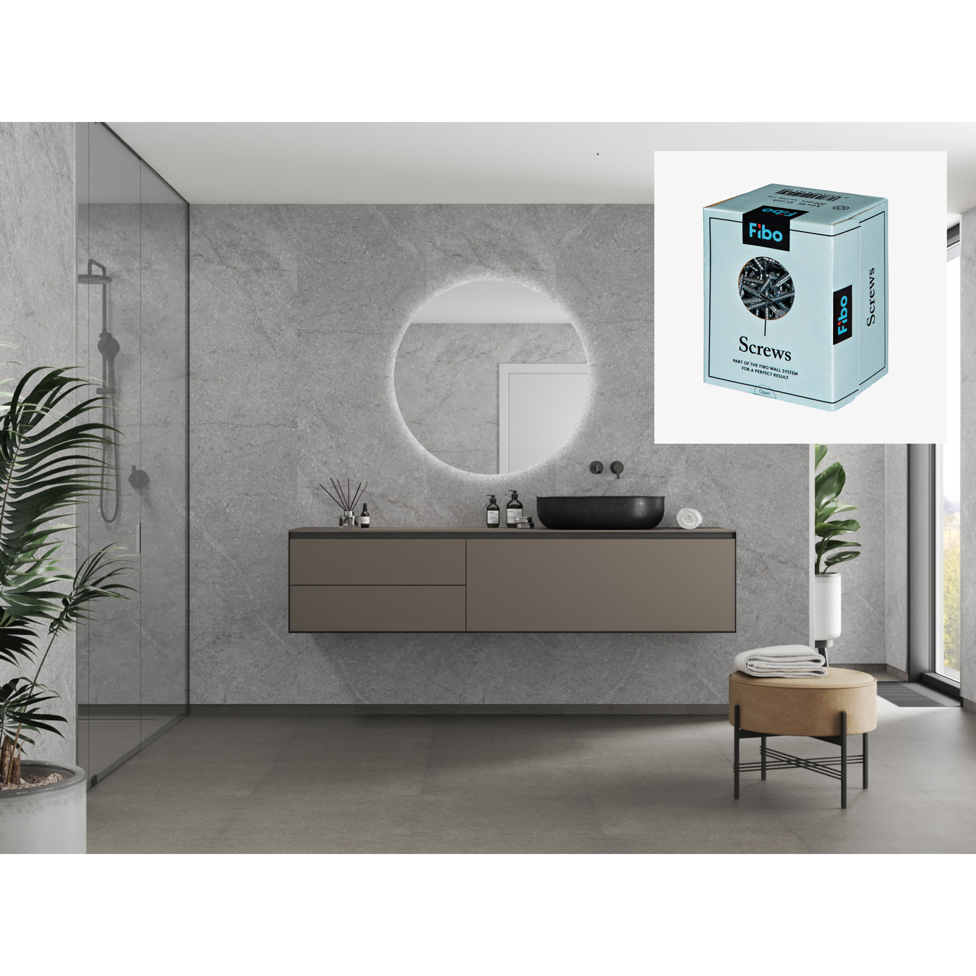 Baderomspanel Fibo 8304-M00 Polished Stone med Monteringsskruer