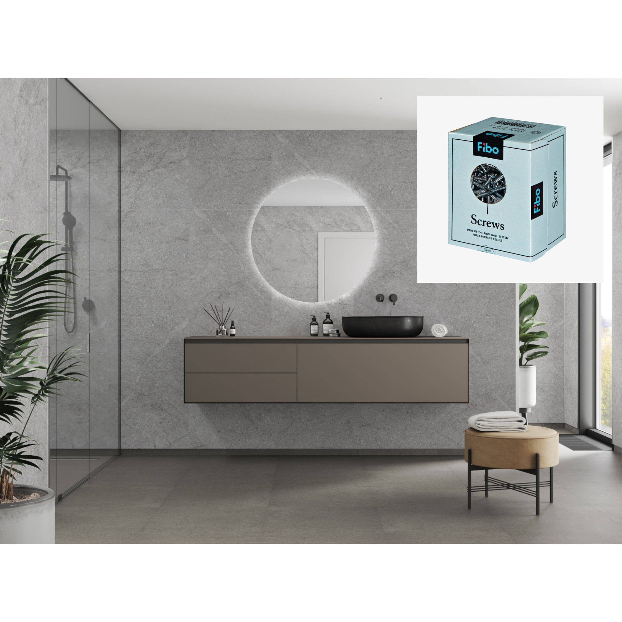 Baderomspanel Fibo 8304-M6060 Polished Stone med Monteringsskruer